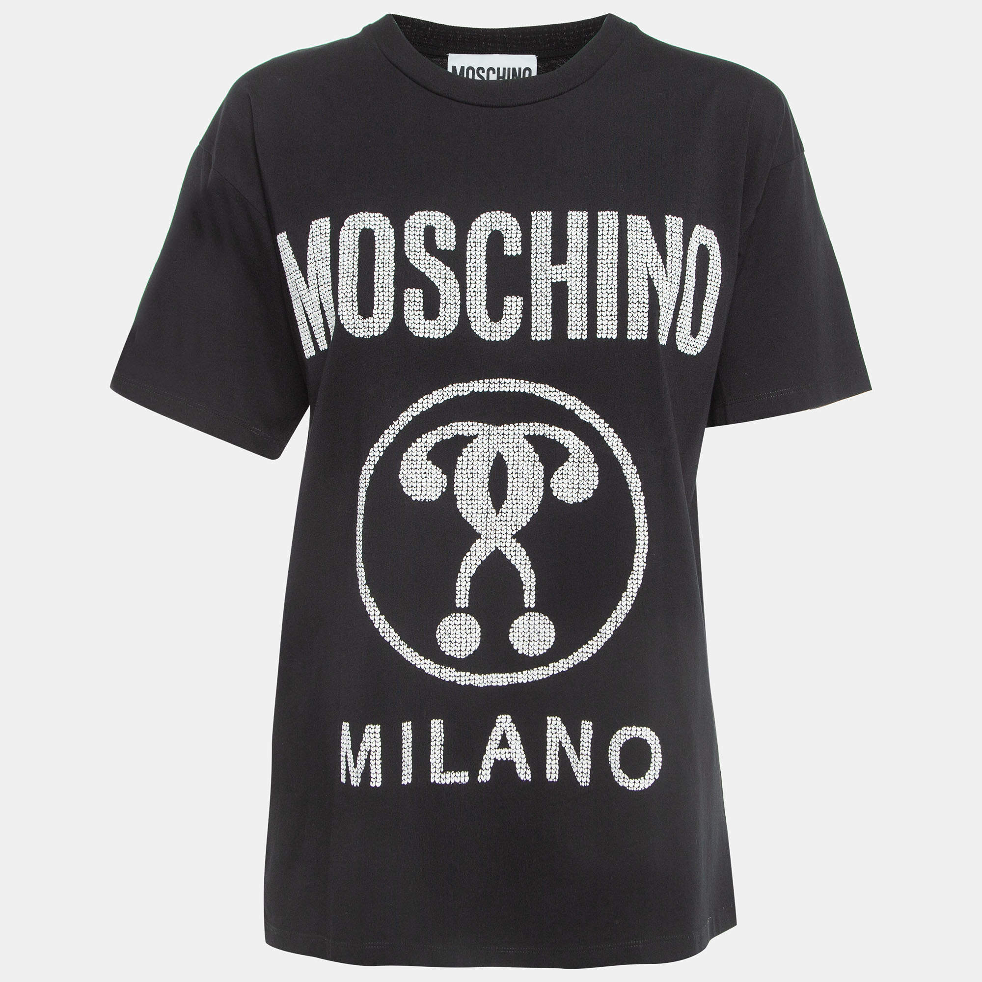 Pre Owned Moschino Couture  Black Logo Print Cotton Half Sleeve T-Shirt XS