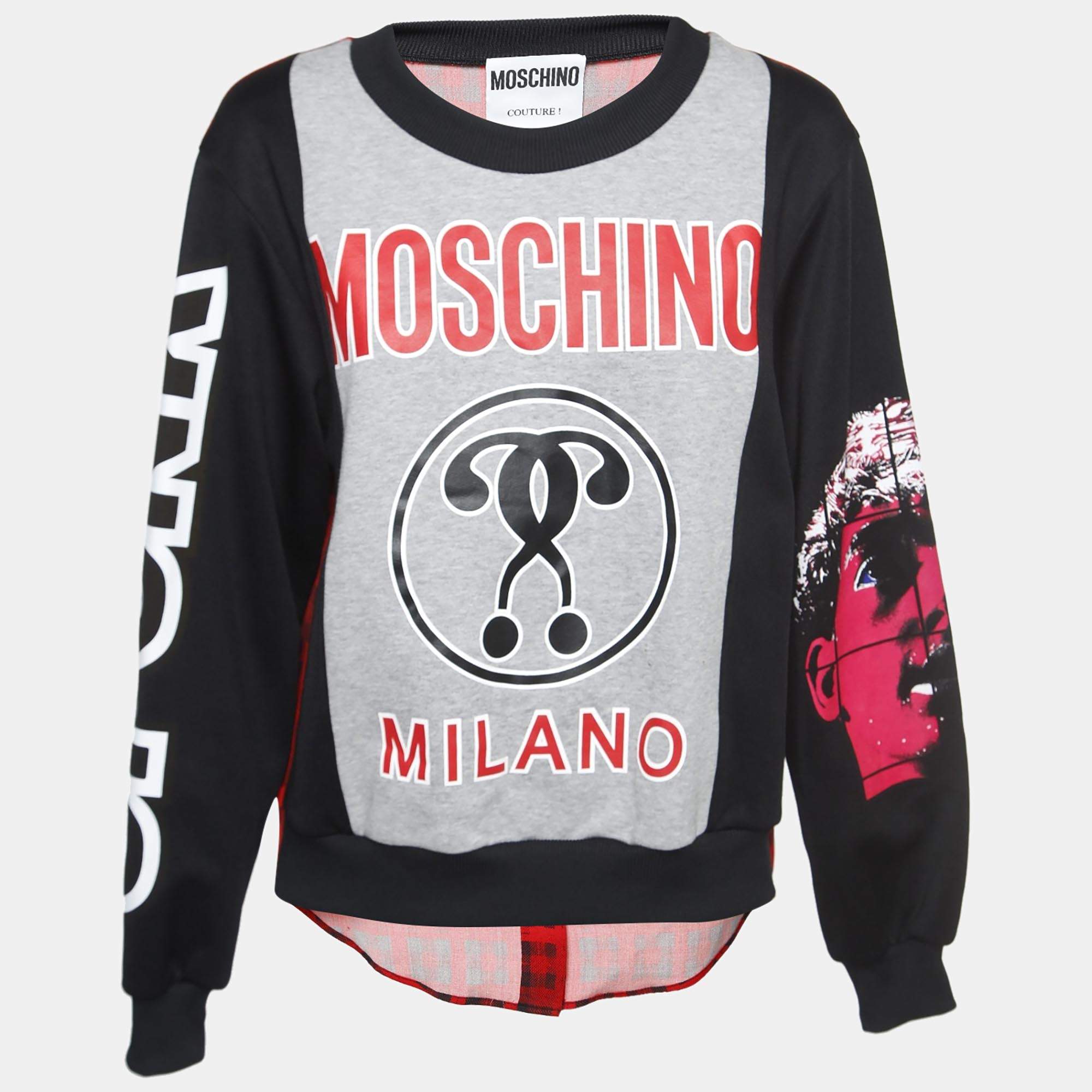 Moschino Couture Printed Cotton and Crepe Back Buttoned Sweatshirt M