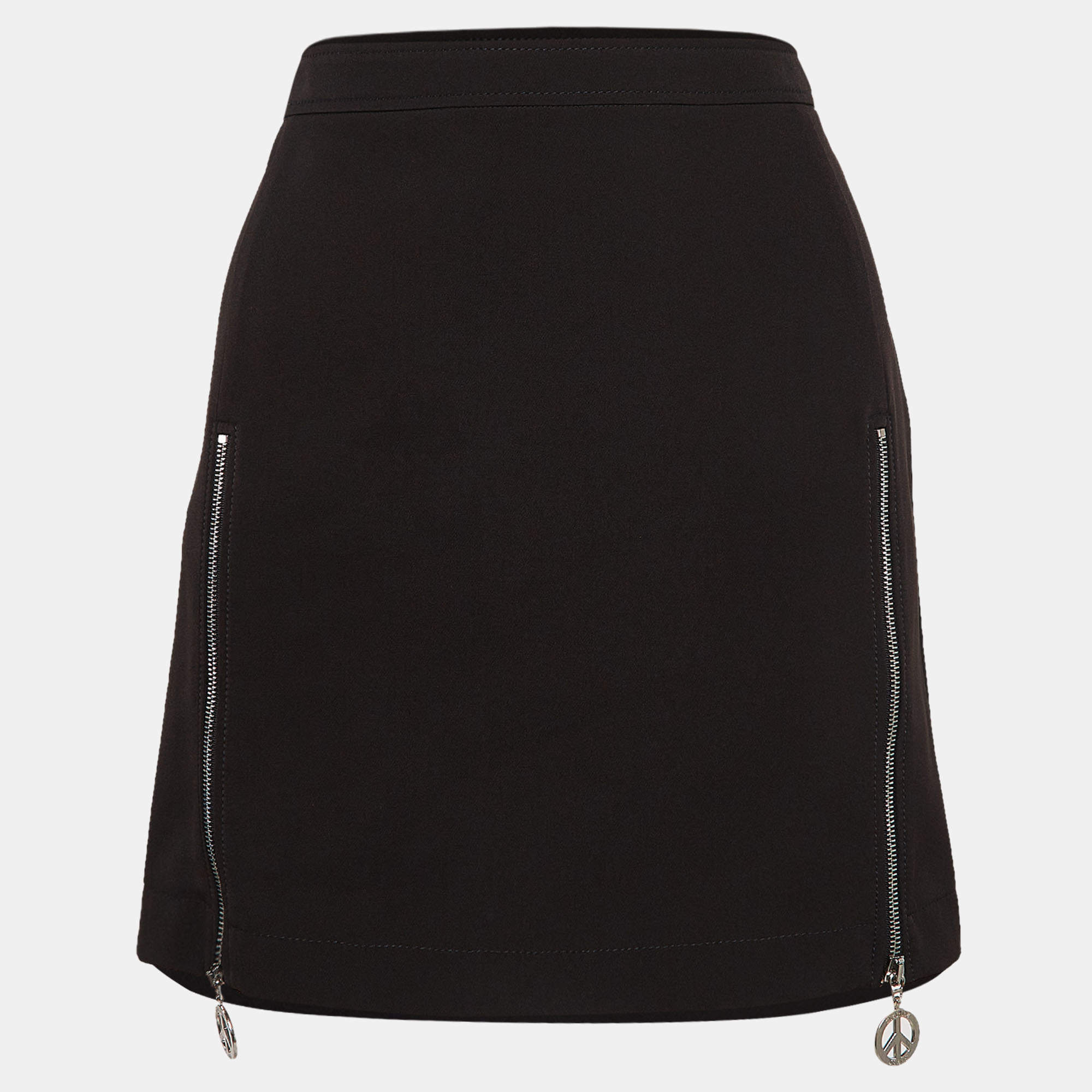 Pre Owned Moschino M05CHIN0 Jeans Black Stretch Crepe Zipper Detail Mini Skirt S