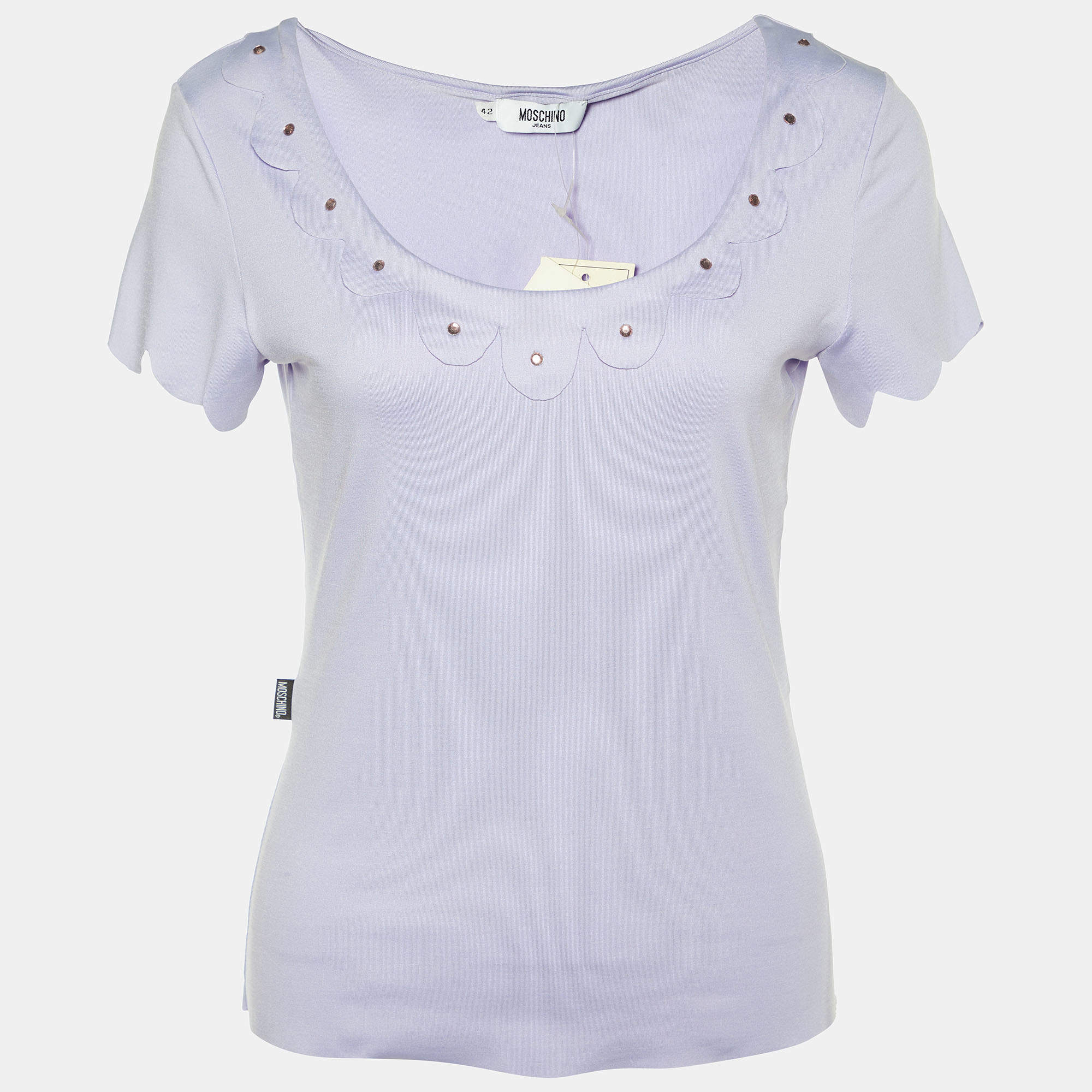 Moschino Jeans Purple Jersey Scallop Detail Top M