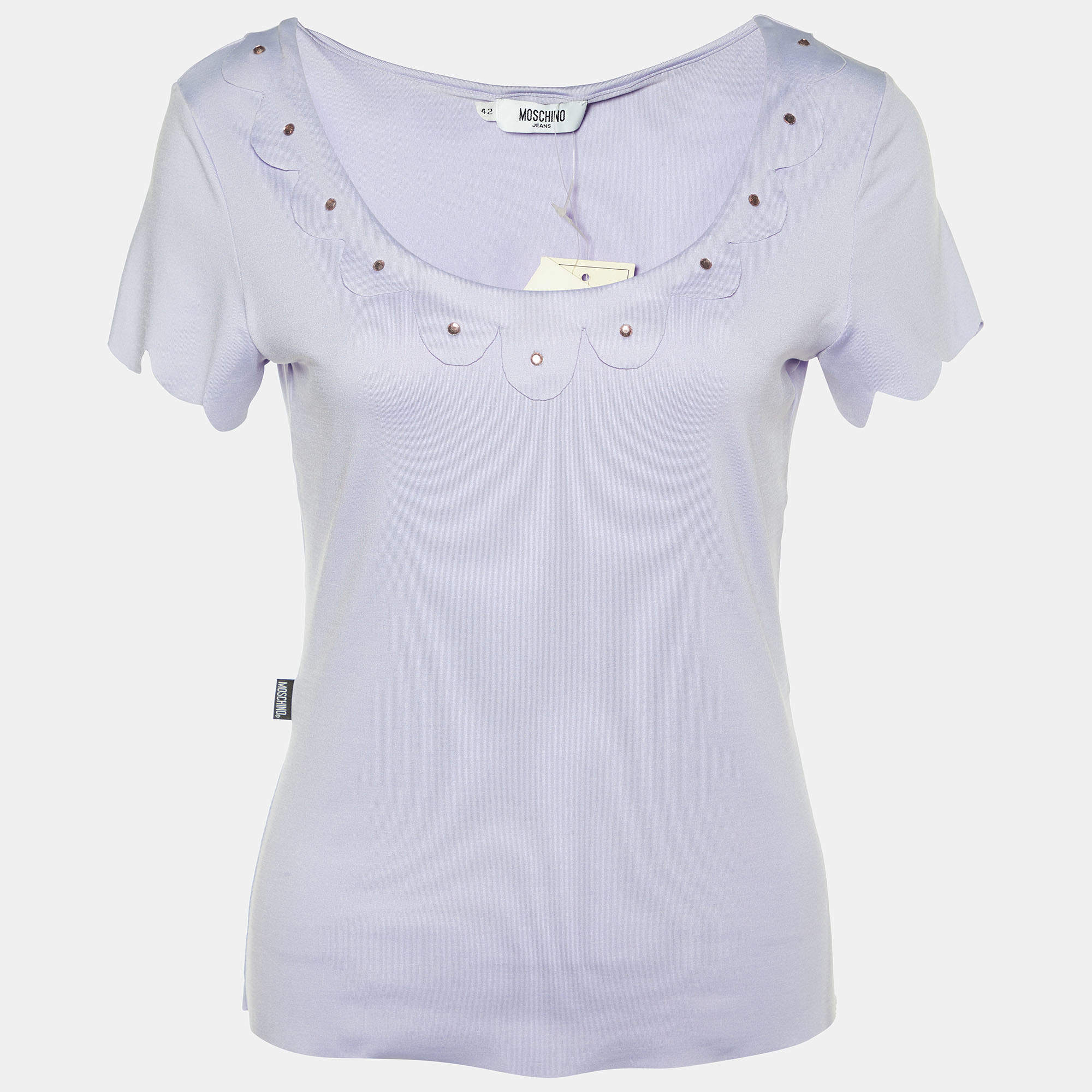 Pre Owned Moschino Jeans Purple Jersey Scallop Detail Top M