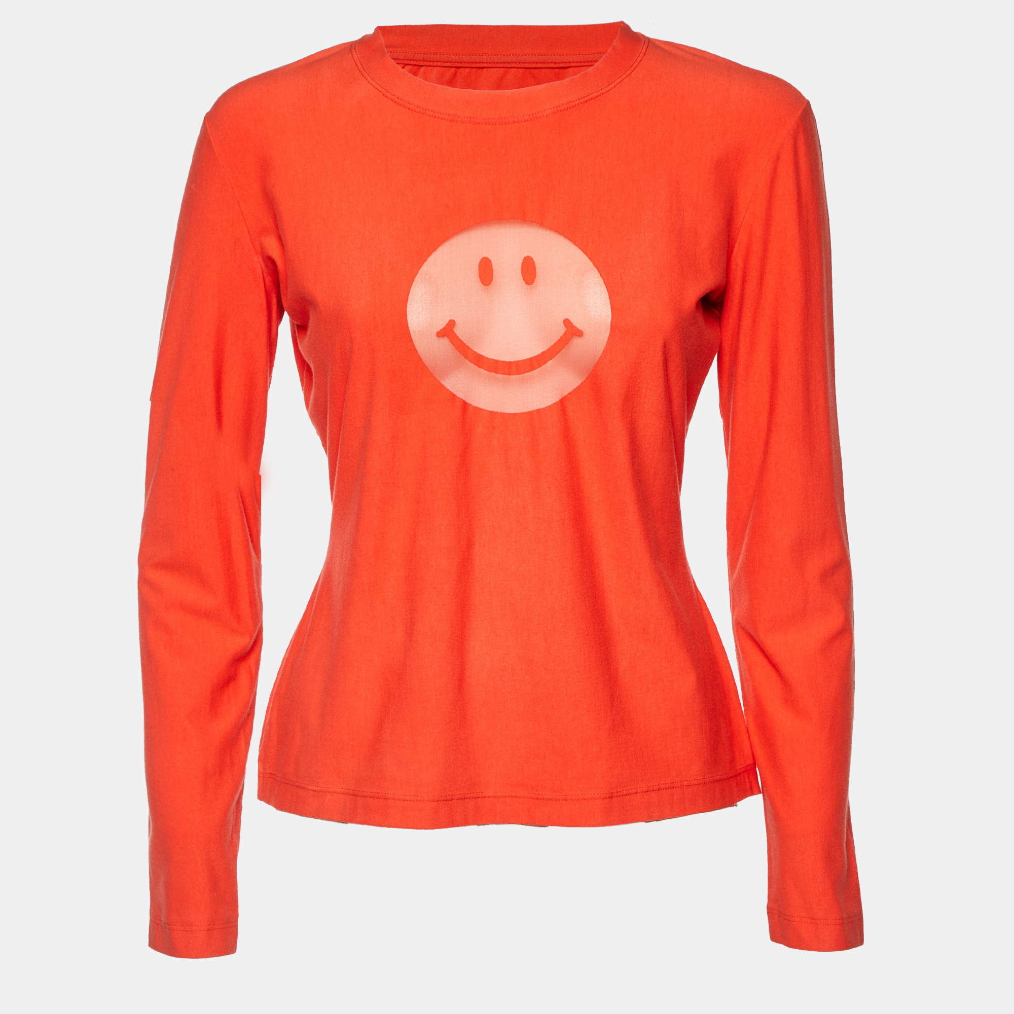 Moschino Jeans Orange Smile Print Cotton Blend Knit T-Shirt L