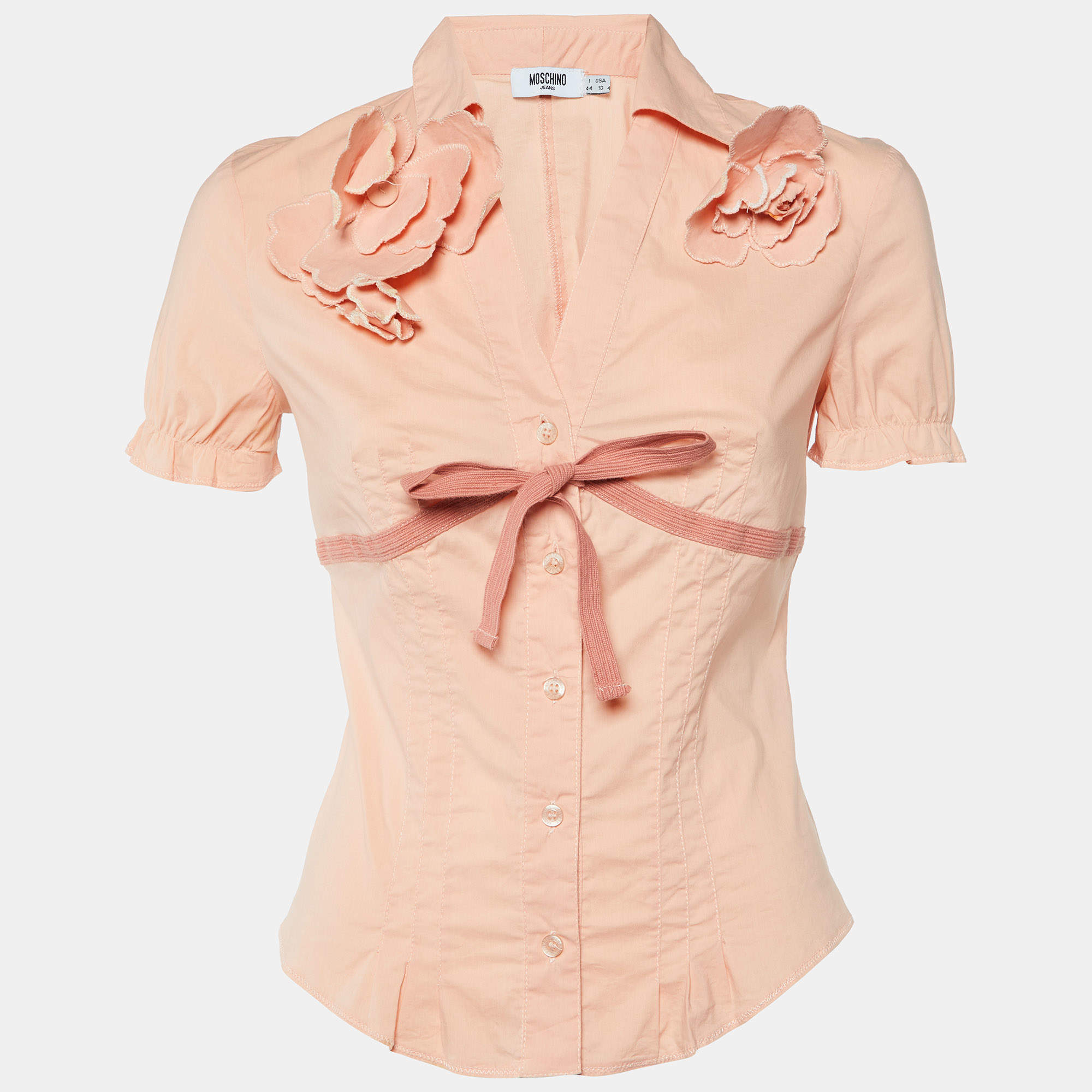 Moschino Jeans Peach Cotton Flower Detail Button Front Shirt M