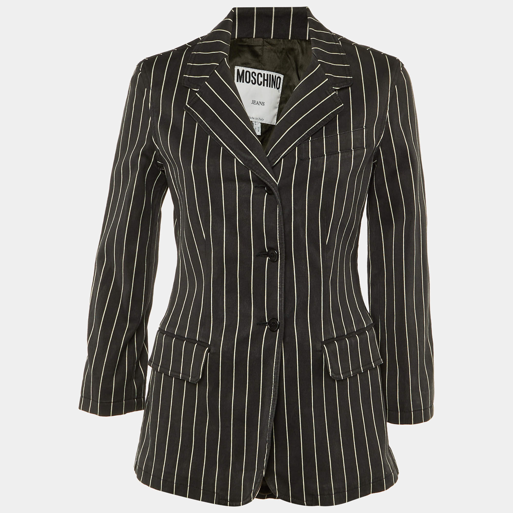 Pre Owned Moschino Jeans Black  Striped Cotton Blazer M