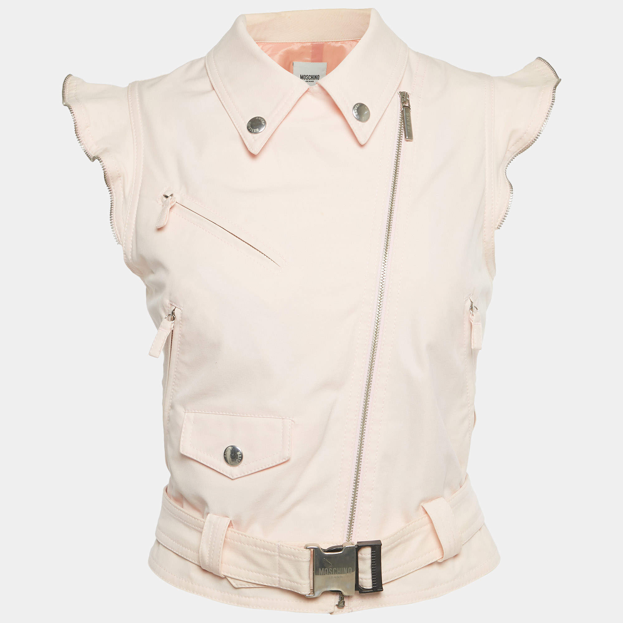 مملوكة مسبقًا Moschino Jeans Pink Cotton Blend Biker Vest Jacket S