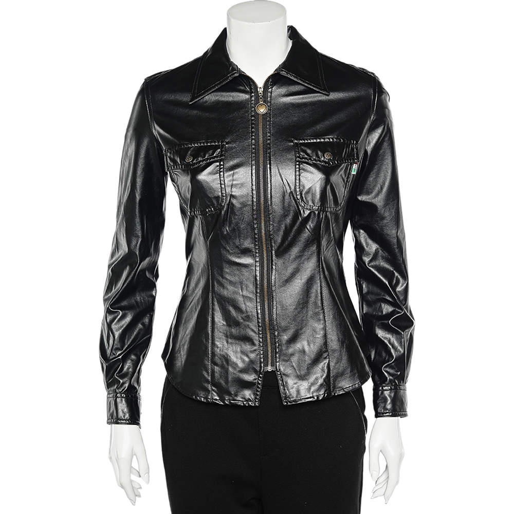 Moschino Jeans Black Coated Button Front Jacket S
