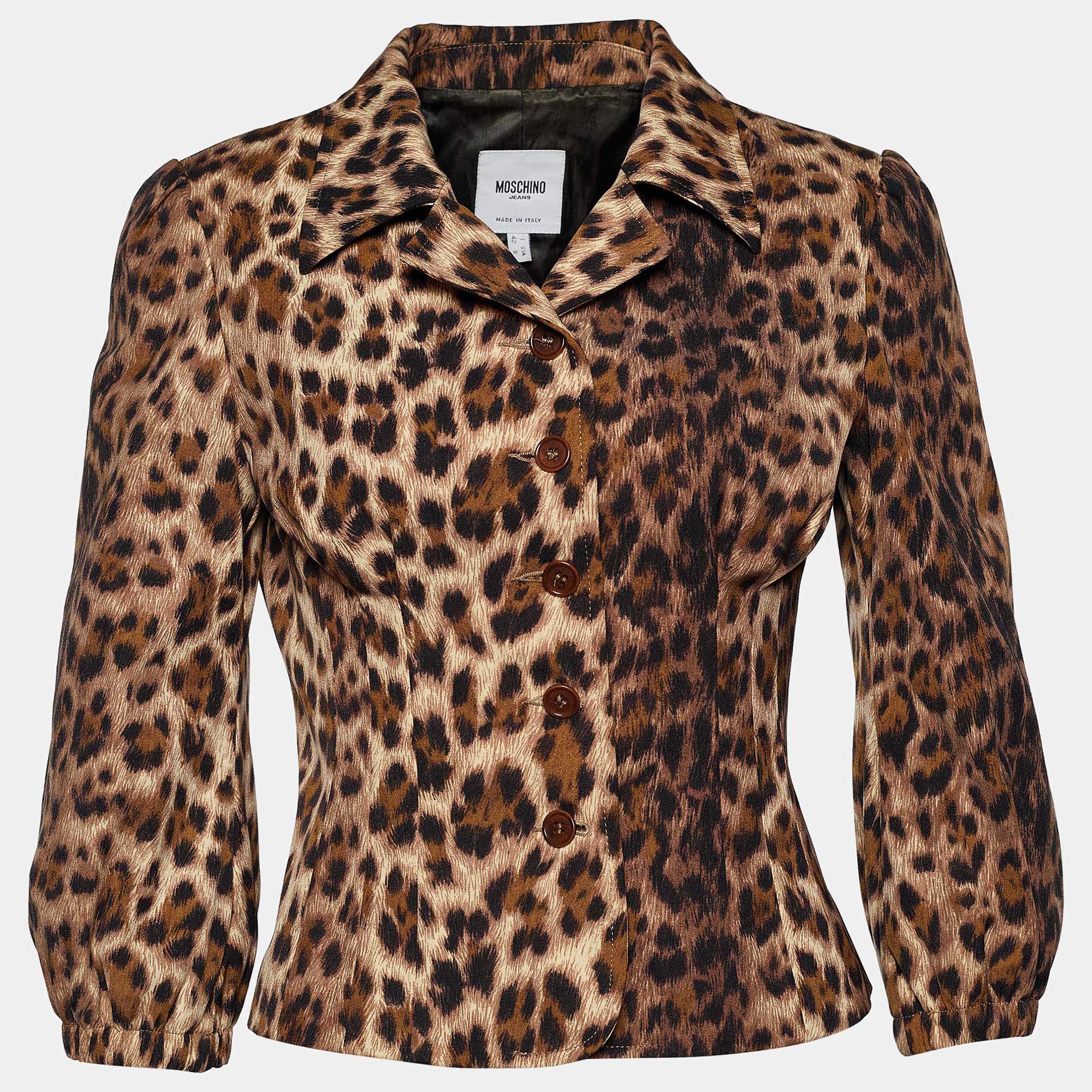 Moschino Jeans Brown Animal Print Button Front Blazer M