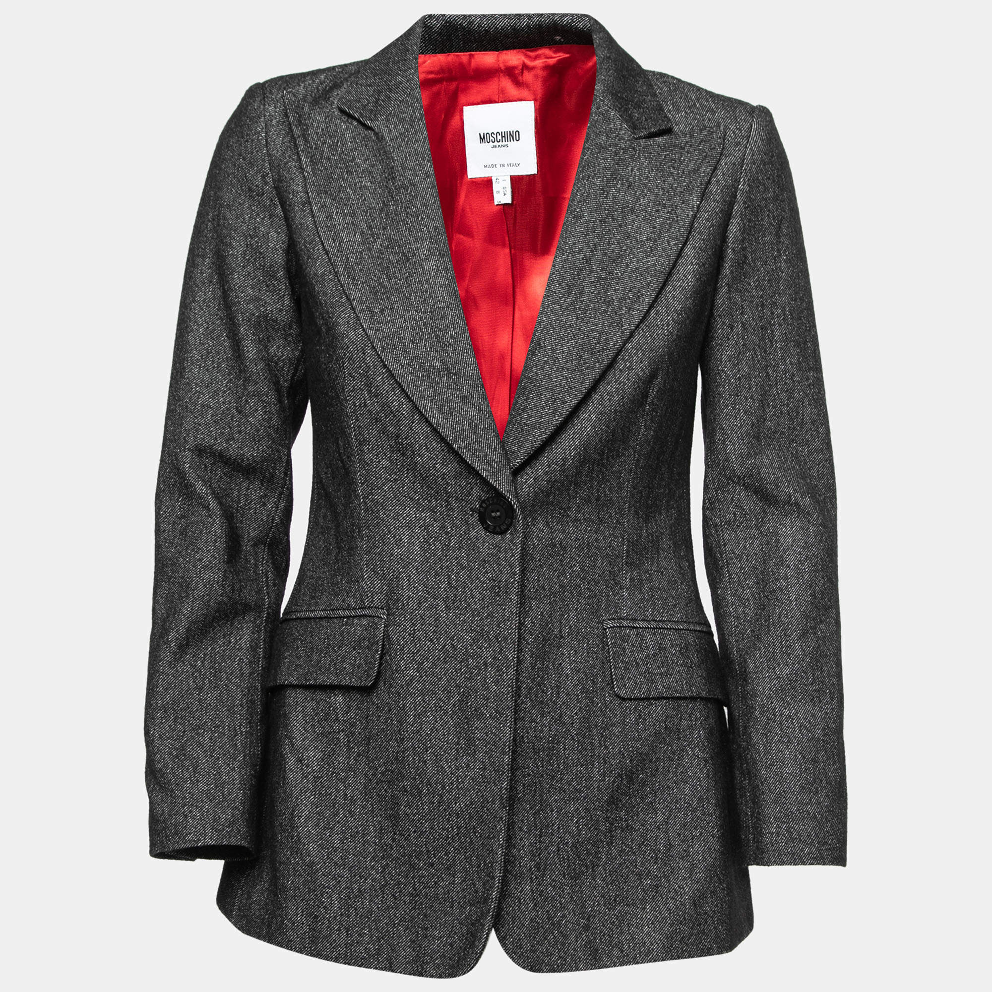 Pre Owned Moschino Jeans Dark Grey Patterned Wool & Cotton Blazer M