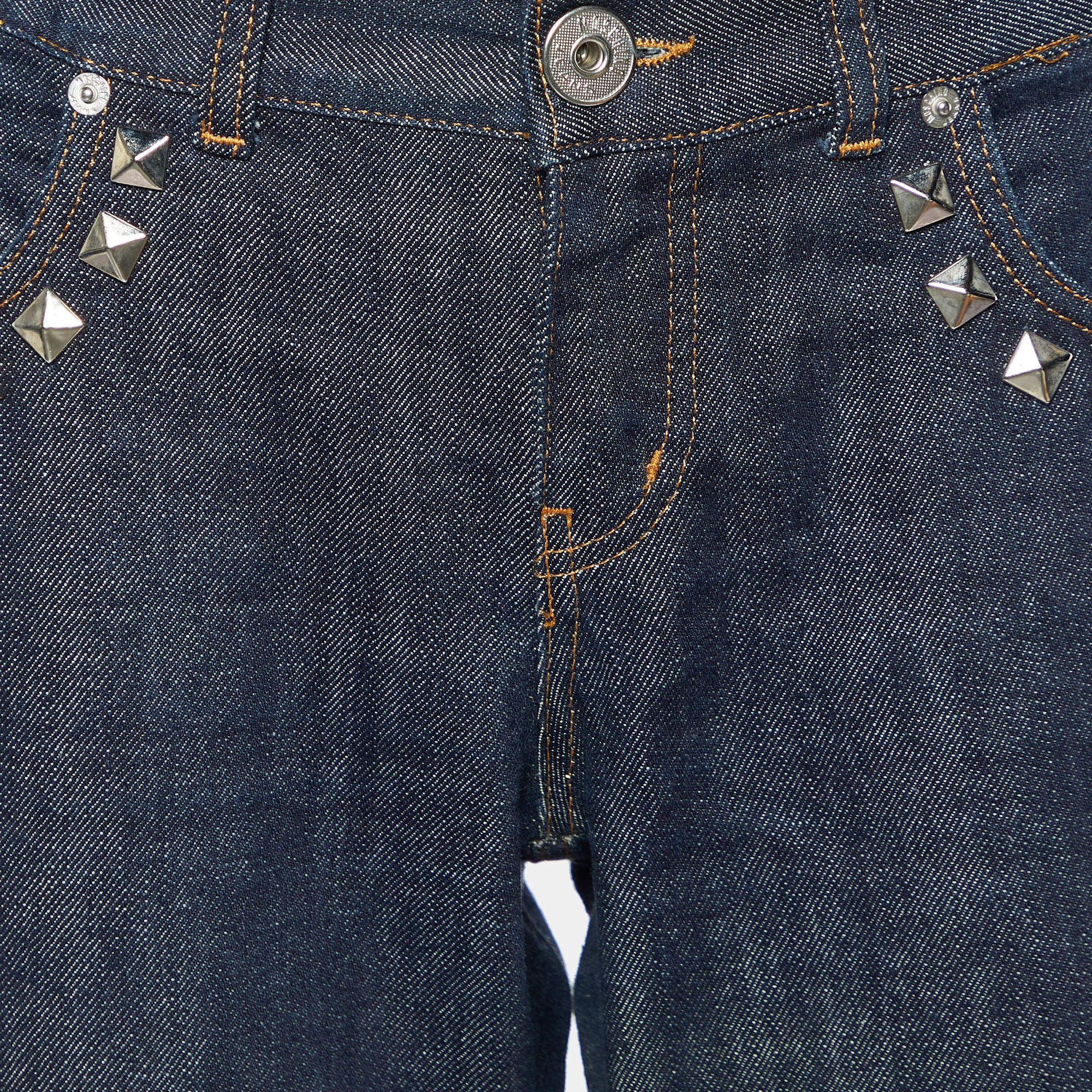 パンツ Moschino Jeans Studded Pants Moschino Jeans Navy Blue Denim Studded Wide Leg Jeans L