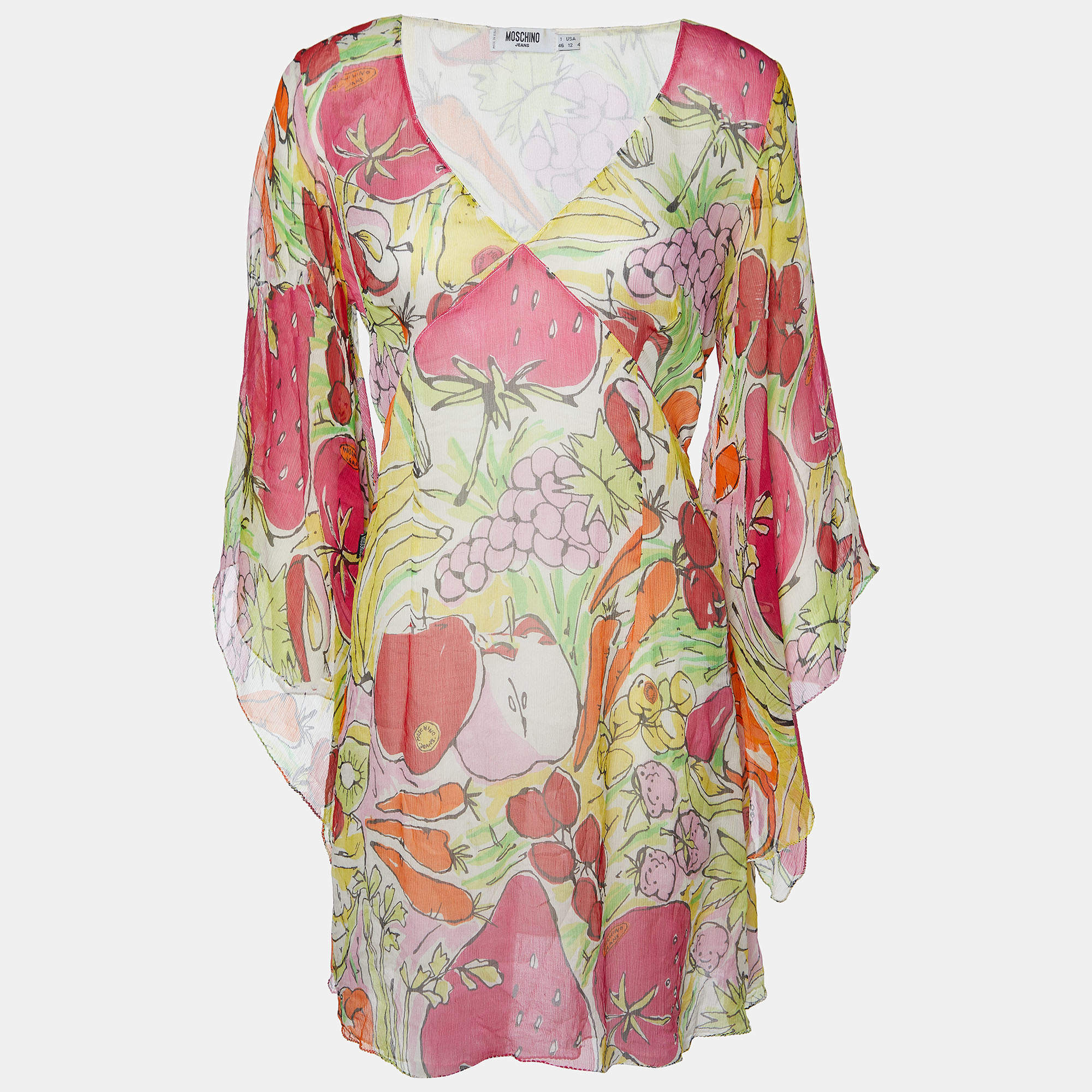 Pre Owned Moschino Jeans Multicolor Printed Silk Chiffon Mini Dress L