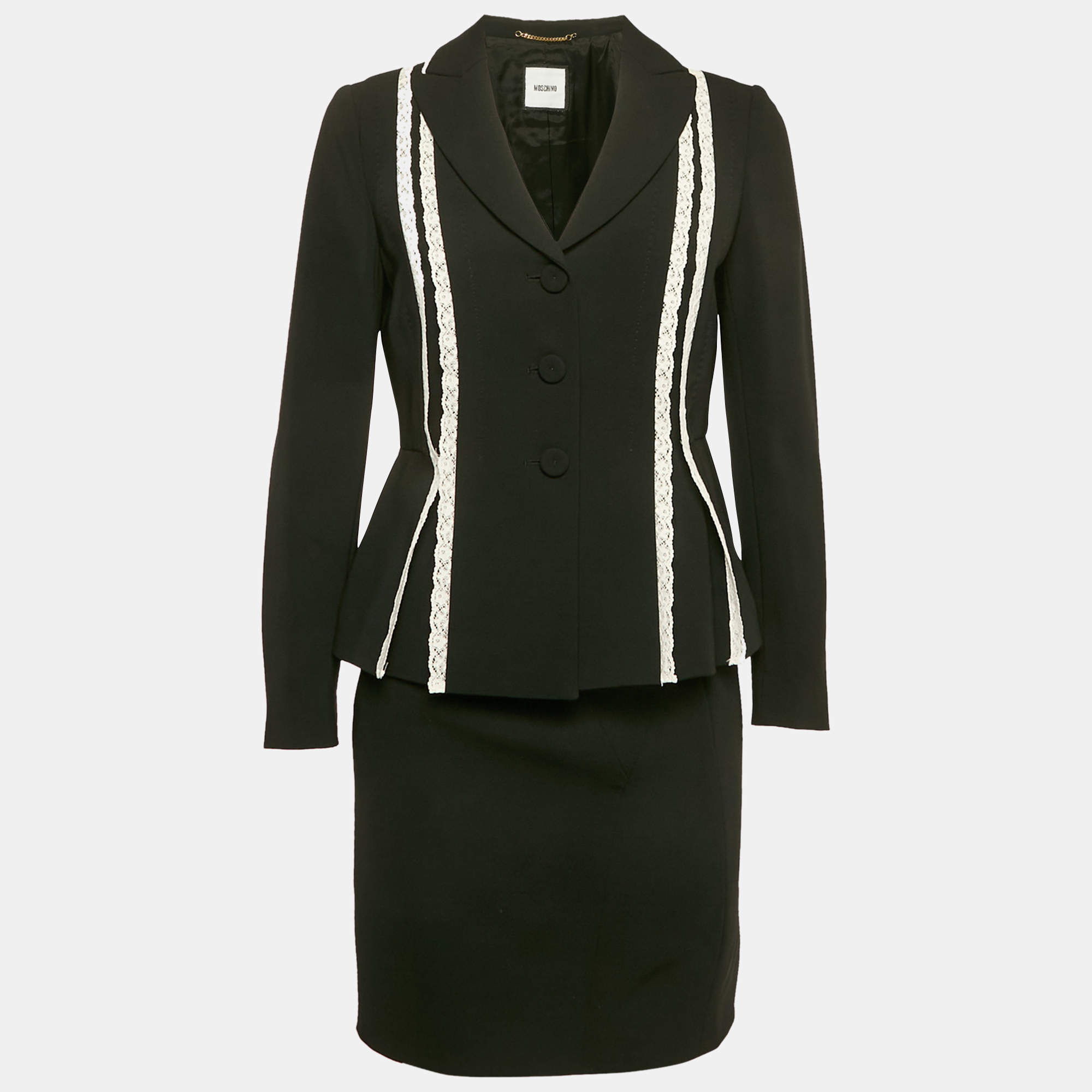 Moschino Black Lace Trim Crepe Jacket and Skirt M/S
