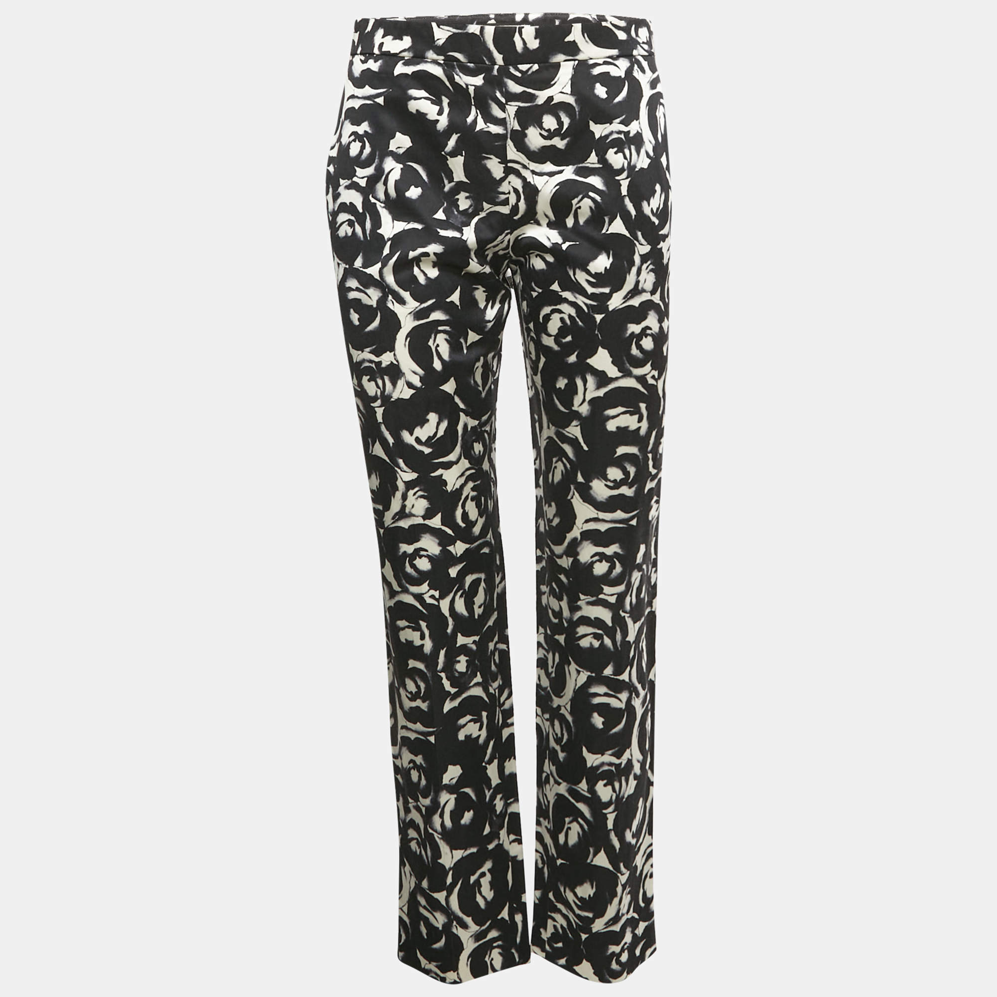 مملوكة مسبقًا Moschino Monogram Rose Print Satin Trousers M