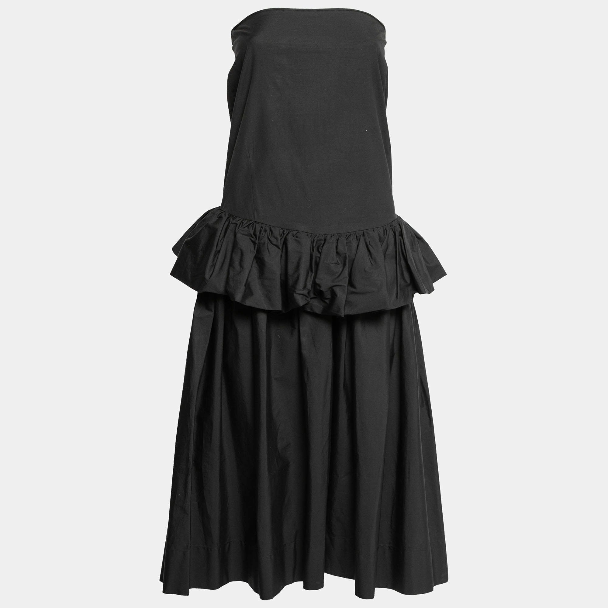 Pre Owned Moschino Black Cotton Ruffle Trimmed Maxi Skirt M