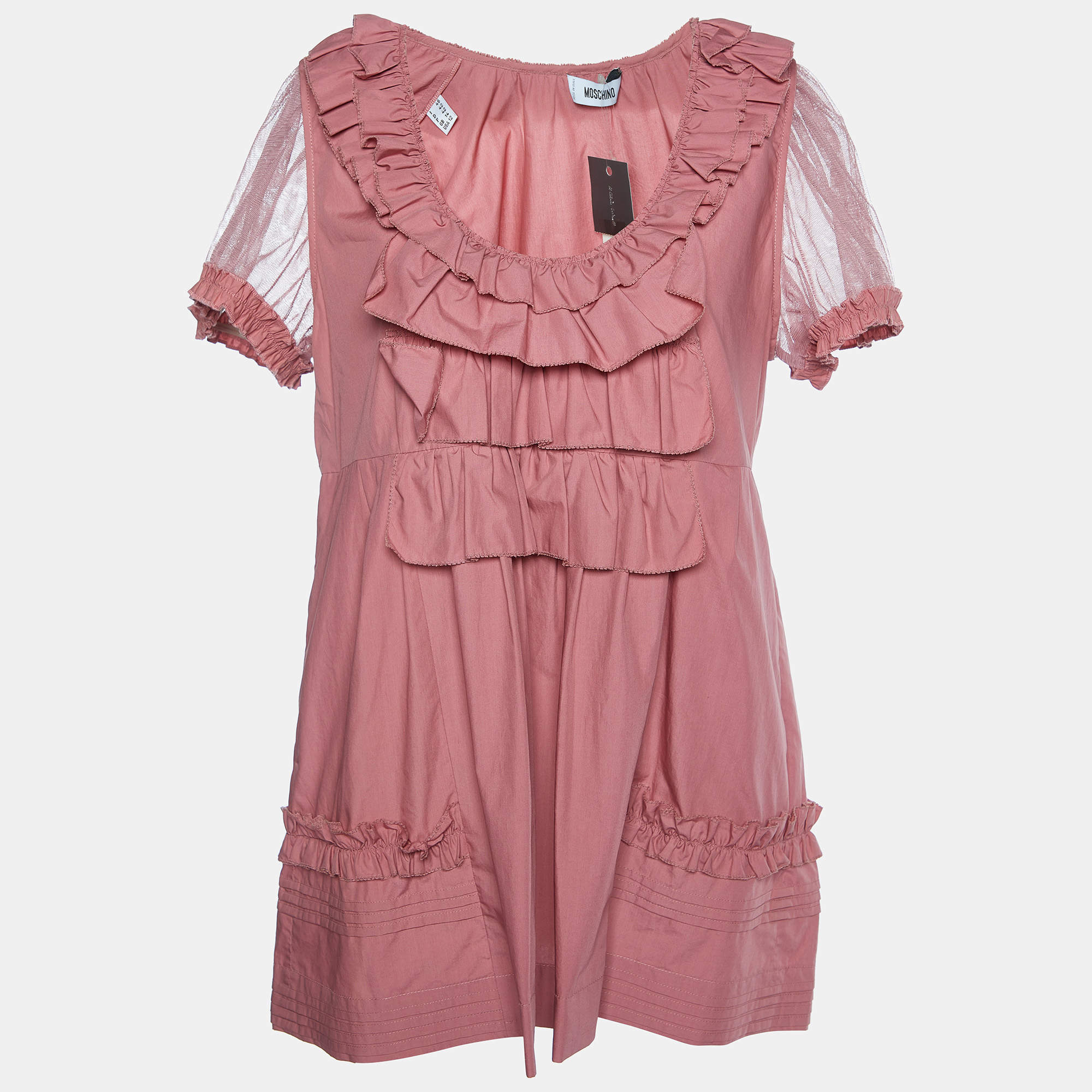 Moschino Pink Cotton Ruffle Detail Top L