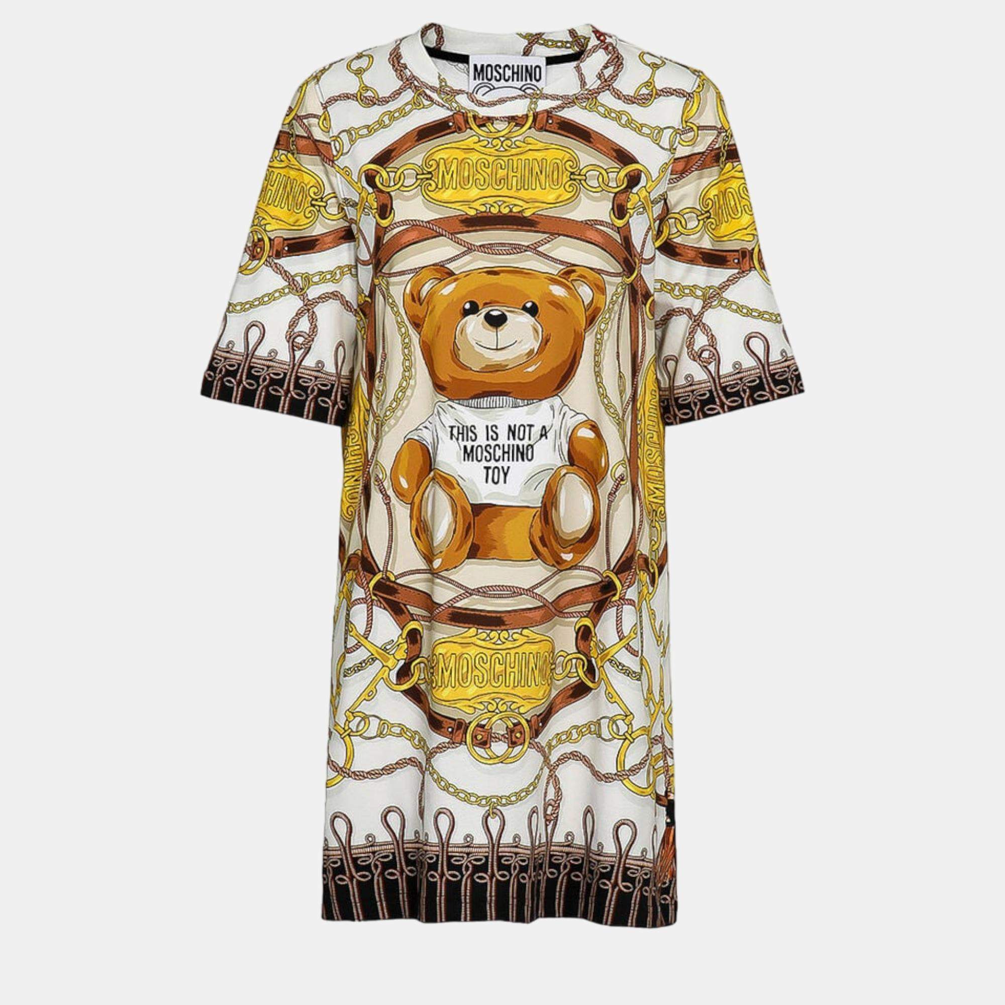 Moschino Multi Military Teddy Scarf Print Dress L