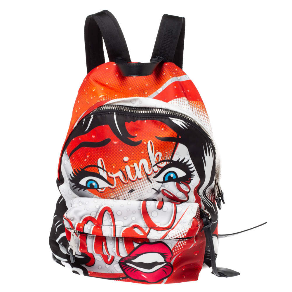 Moschino Multicolor Nylon and Leather Moschino Eyes Capsule Backpack