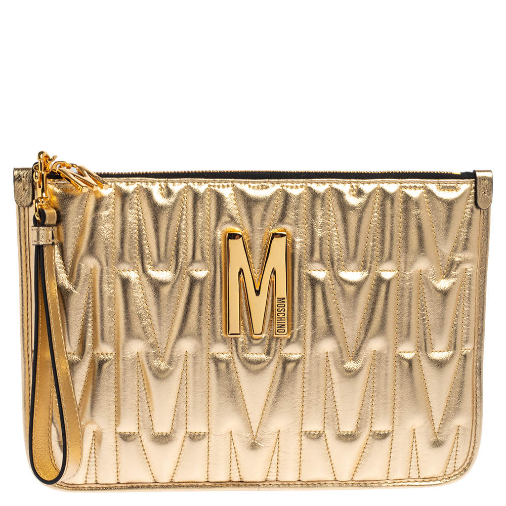 Pre Owned Moschino Gold Leather Pochette