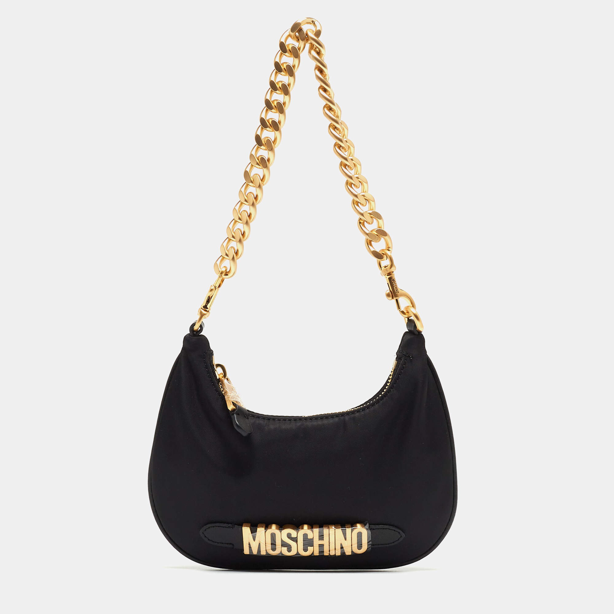 Pre Owned Moschino Black Nylon Logo Pochette 