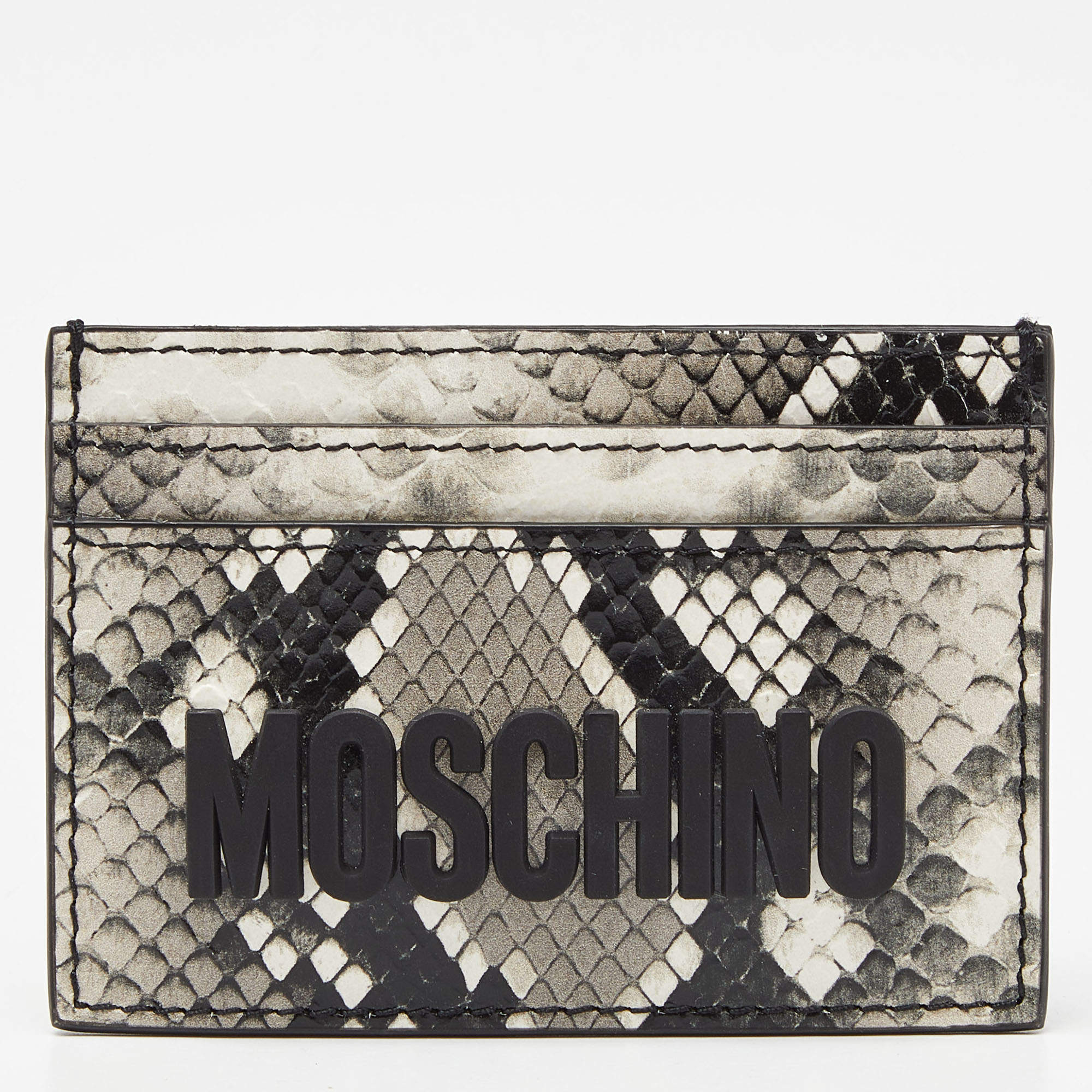 Moschino Grey/White Snakeskin Embossed Leather Card Holder