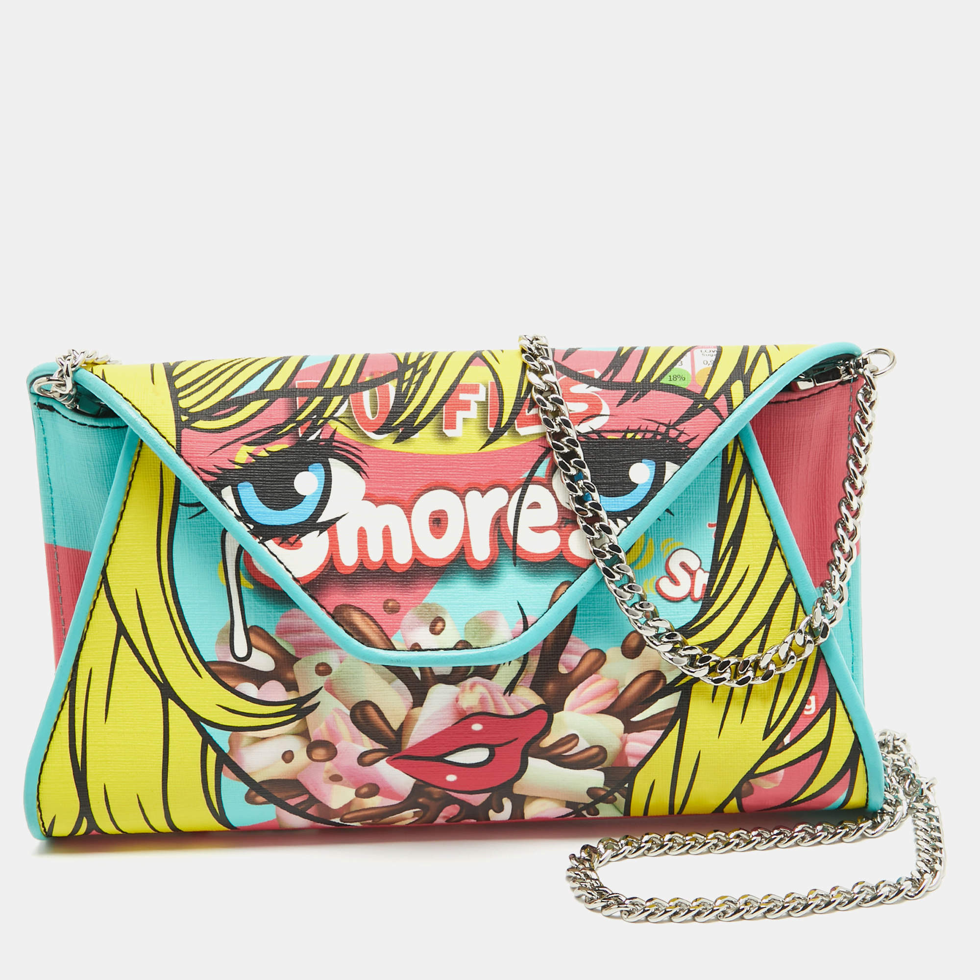 Moschino Multicolor Coated Canvas and Leather Smores Chain Clutch