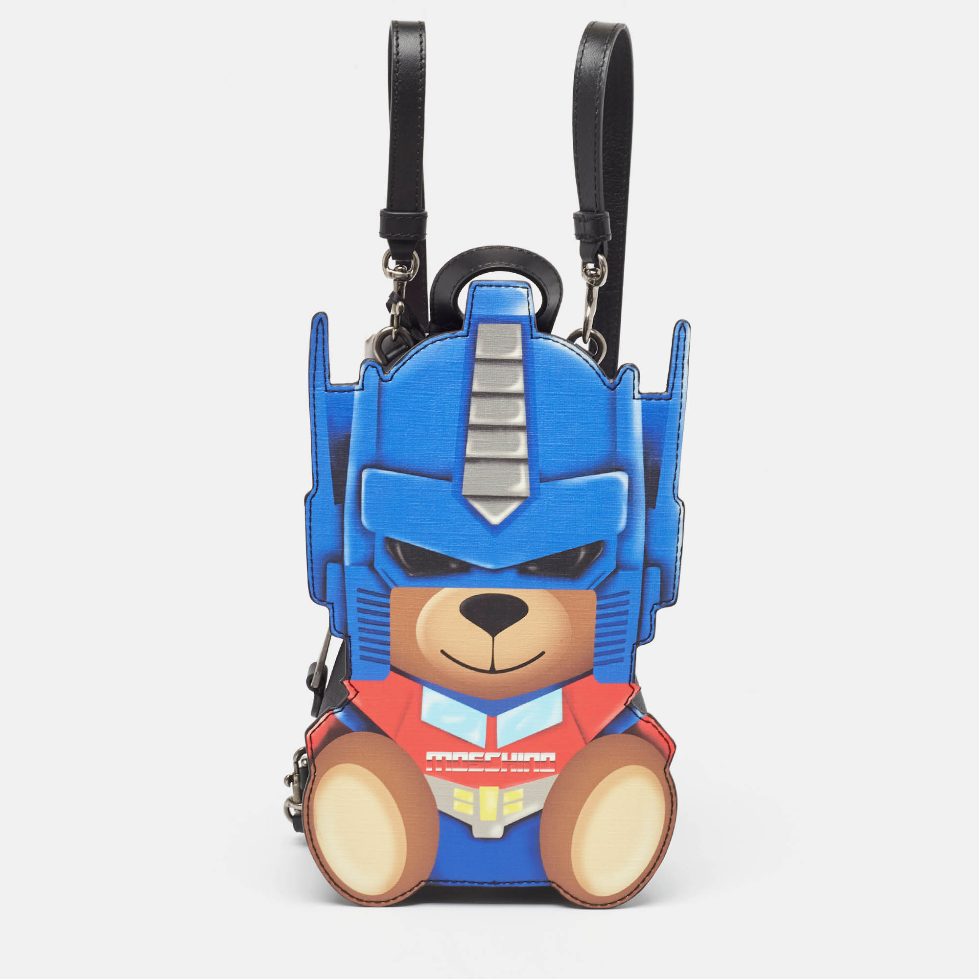 Pre Owned Moschino Multicolor Transformer Bear Faux Leather Backpack 