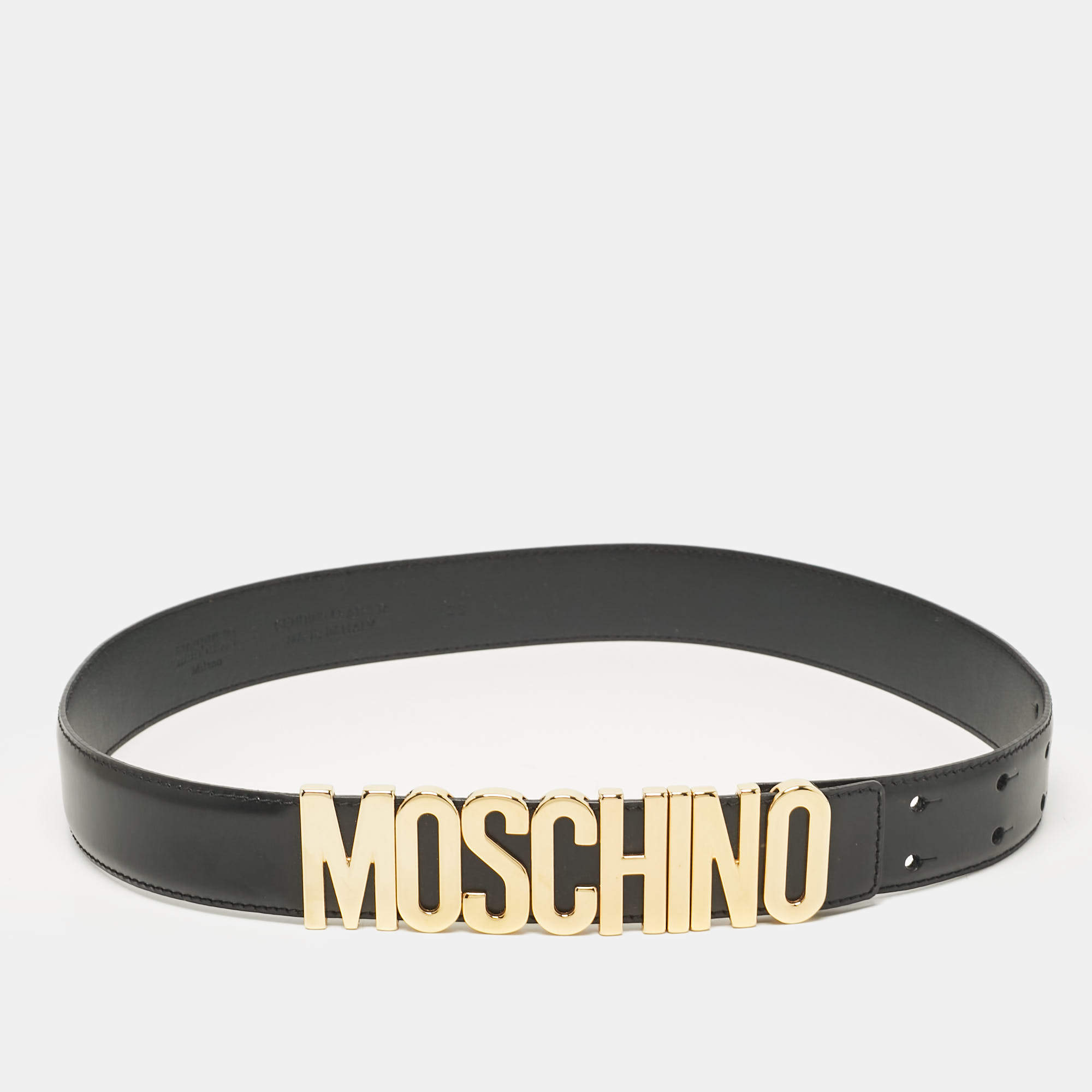 Moschino Black Leather Classic Logo Belt 85 CM