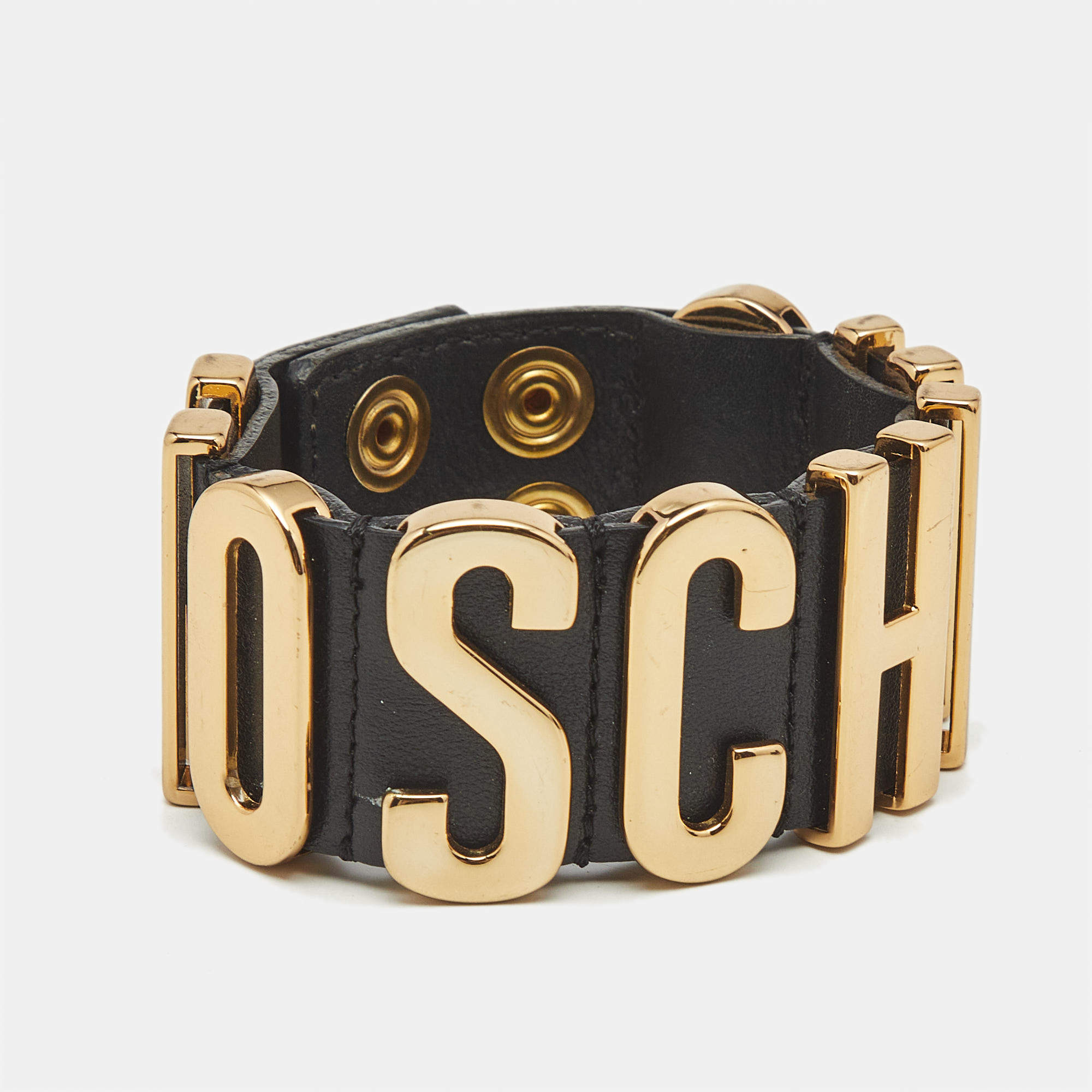 Moschino Black Leather Classic Logo Bracelet 