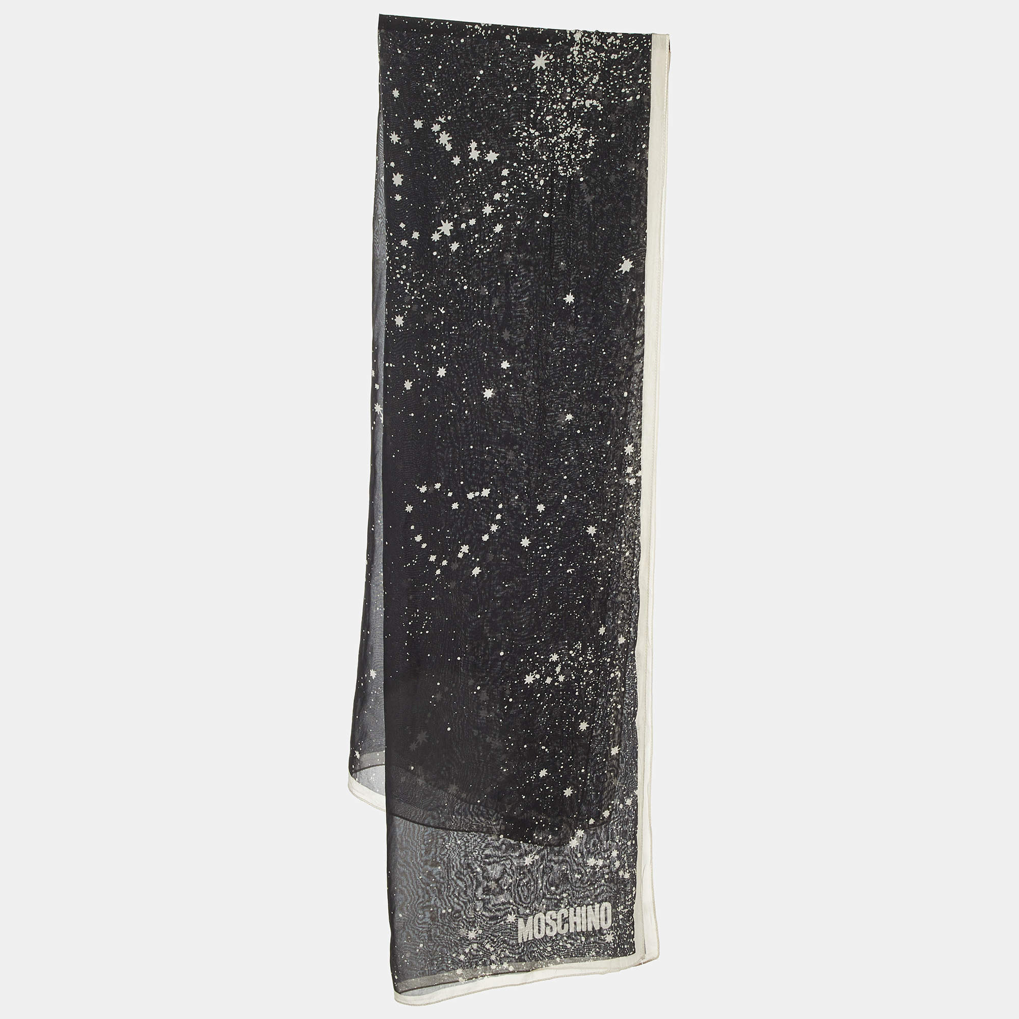 Pre Owned Moschino Black Printed Silk Chiffon Scarf