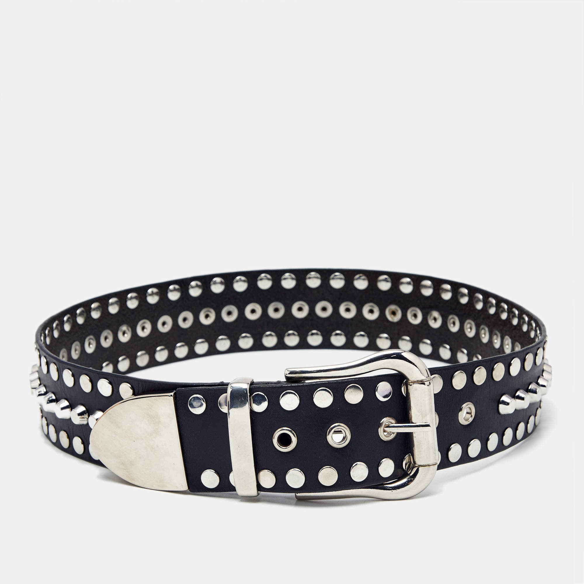 Pre Owned Moschino Black Leather Studded Buckle Belt 