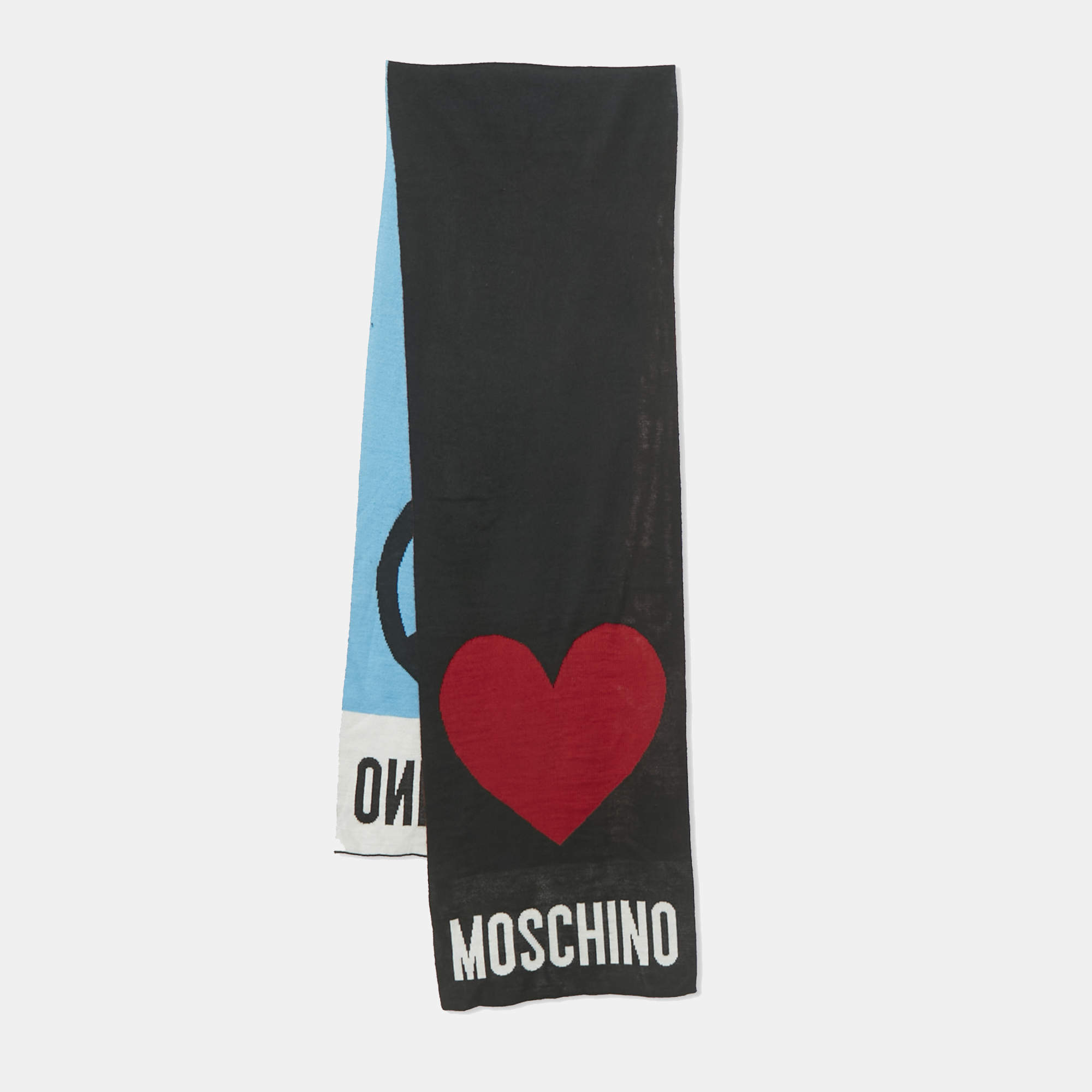 مملوكة مسبقًا Moschino Black Logo Intarsia Wool Knit Scarf 