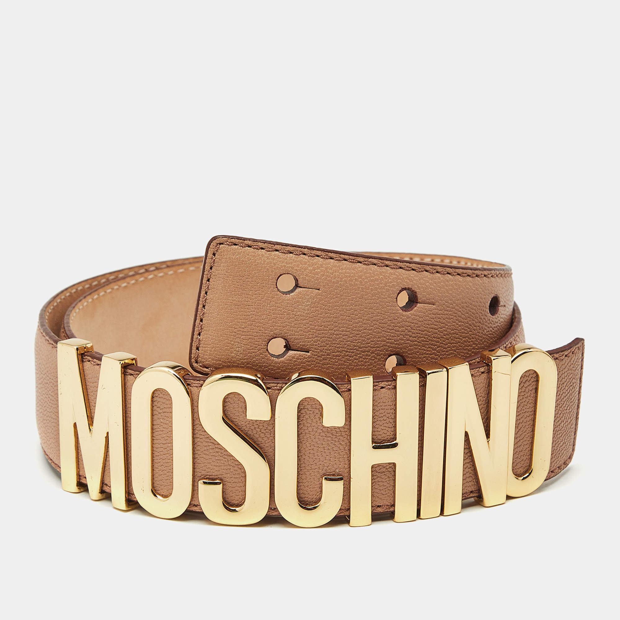 مملوكة مسبقًا Moschino Classic Logo Waist Belt Peach Leather
