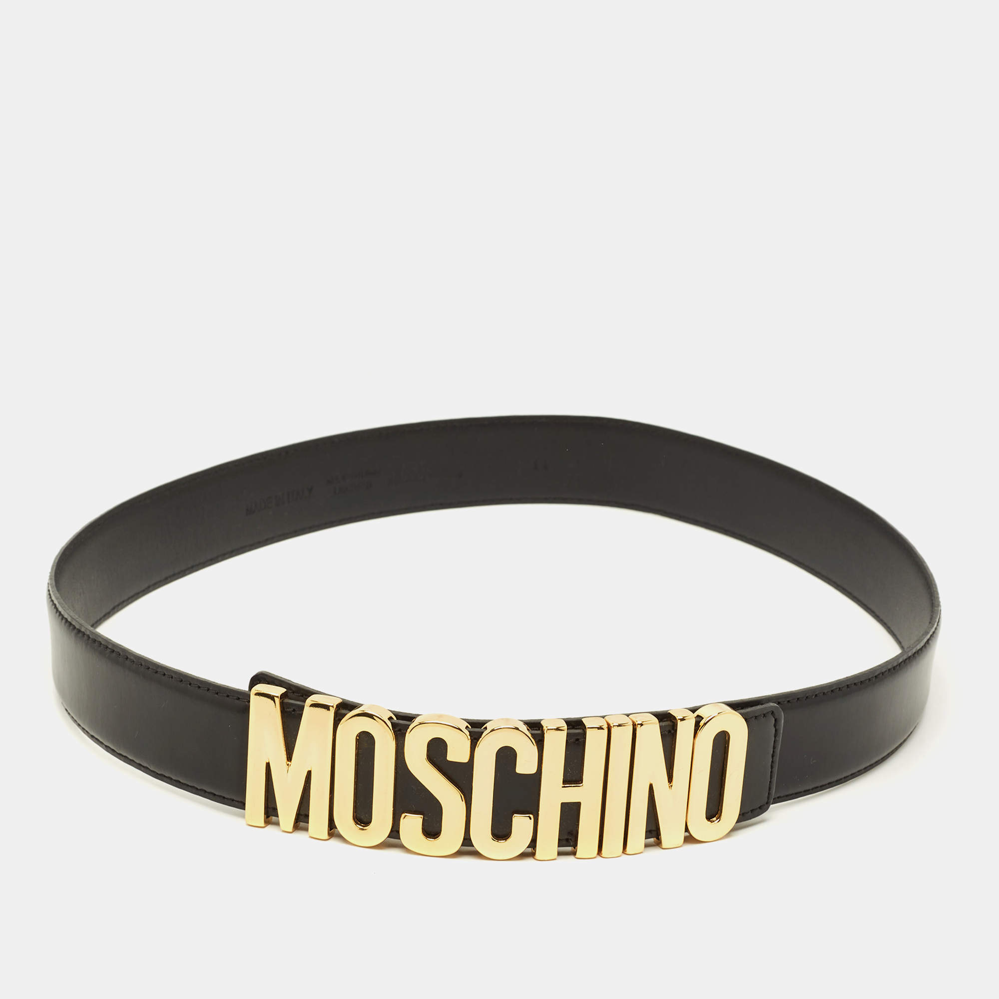 Pre Owned حزام موسكينو إبزيم خصر شعار كلاسيكي جلد بني