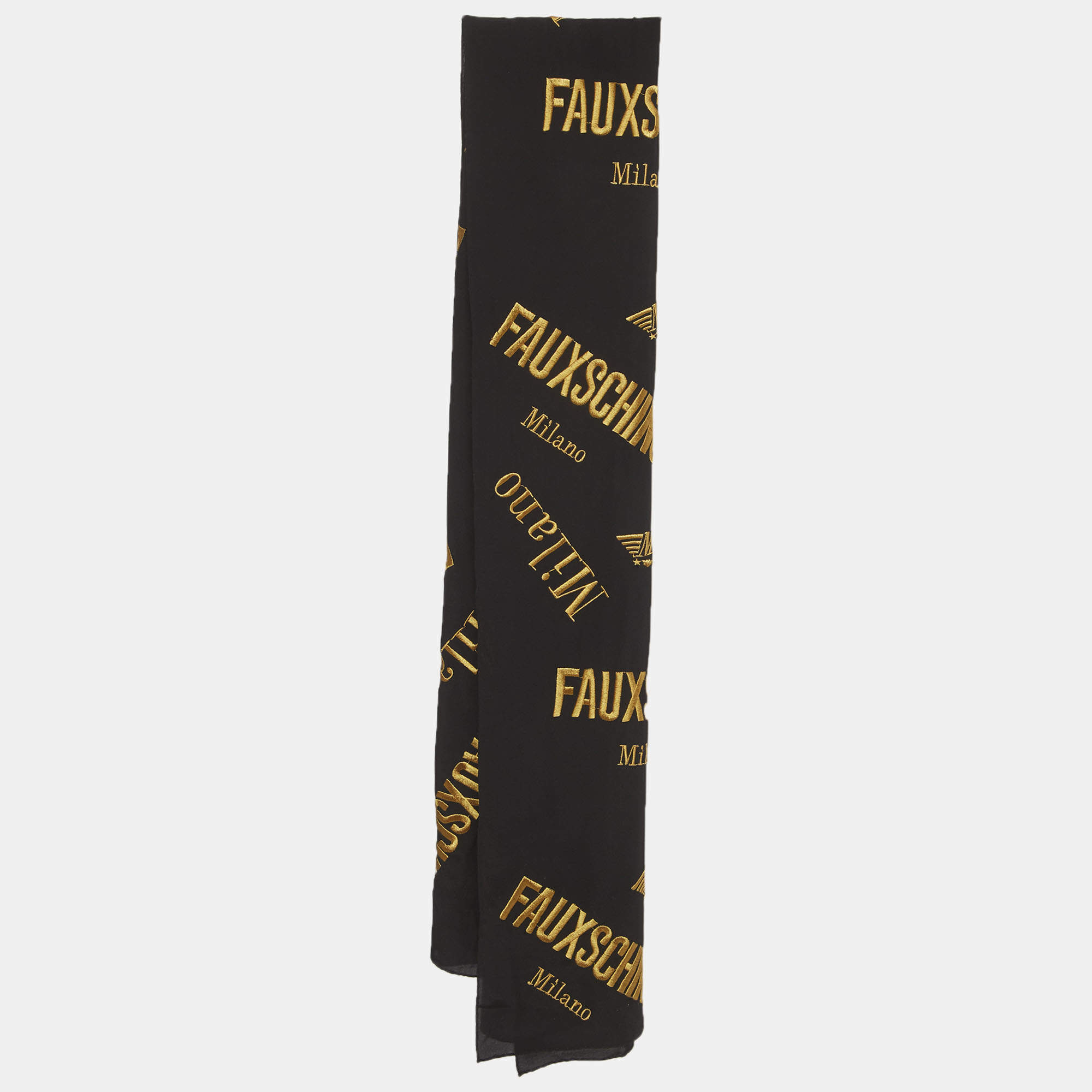 Pre Owned وشاح موسكينو حرير مطرز بشعار أسود