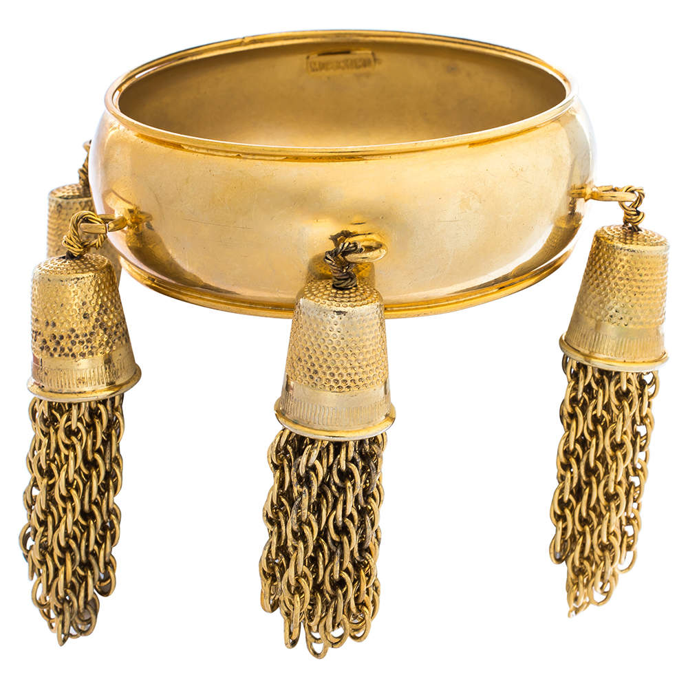 Moschino Gold Tone Tasseled Thimble Bangle Bracelet