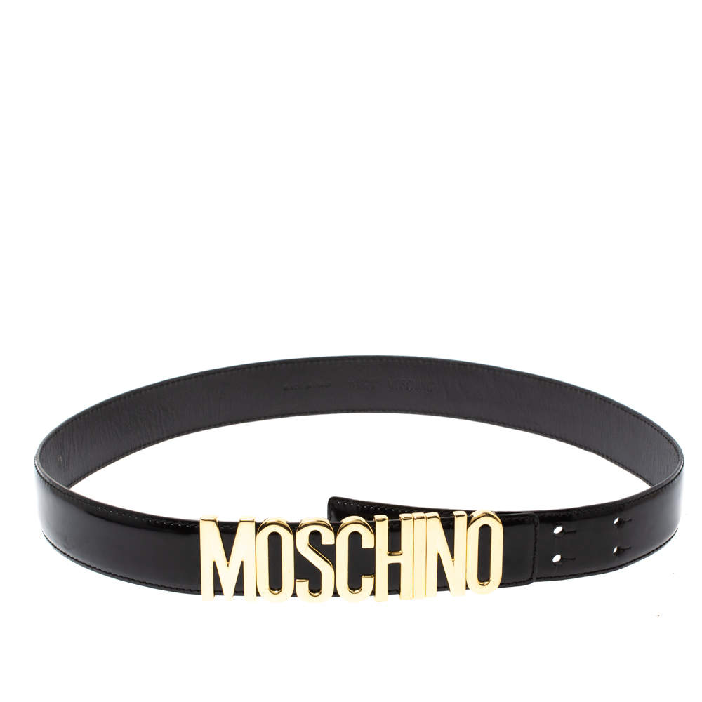 Moschino Black Leather Logo Belt 100CM