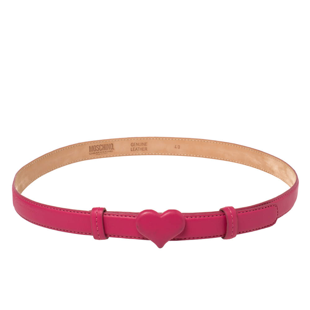 Moschino Fuchsia Leather Heart Buckle Belt 80CM