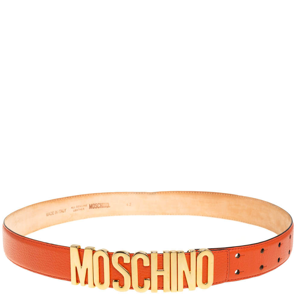 حزام موسكينو شعار الماركة كلاسيك جلد مُحبب برتقالي 95 سم