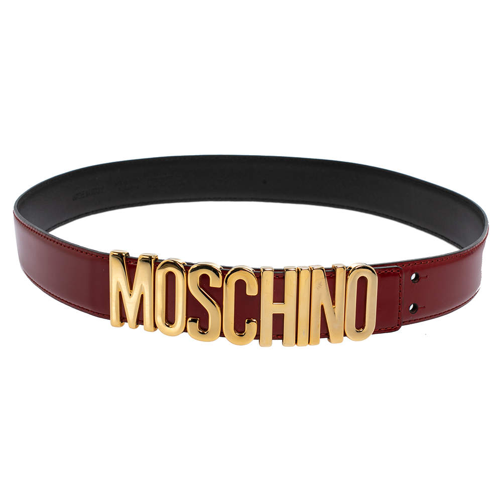 MOSCHINO - LOGO BELT / ロゴ入りレザーベルト NWT Authentic Moschino Ladies Black Leather Silver Logo Belt