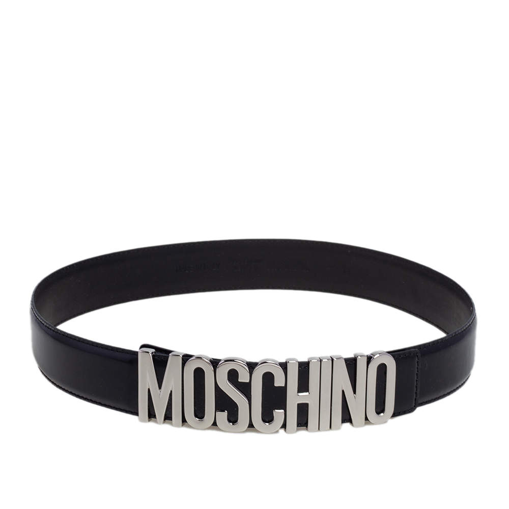 حزام موسكينو كلاسيك لوغو جلد أسود 95 سم