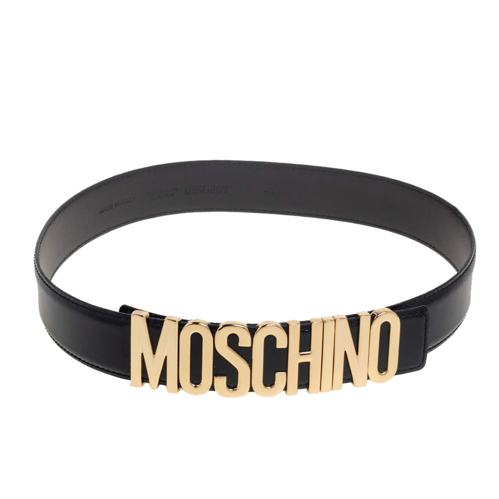 Pre Owned Moschino Black Leather Classic Logo Belt 90 CM