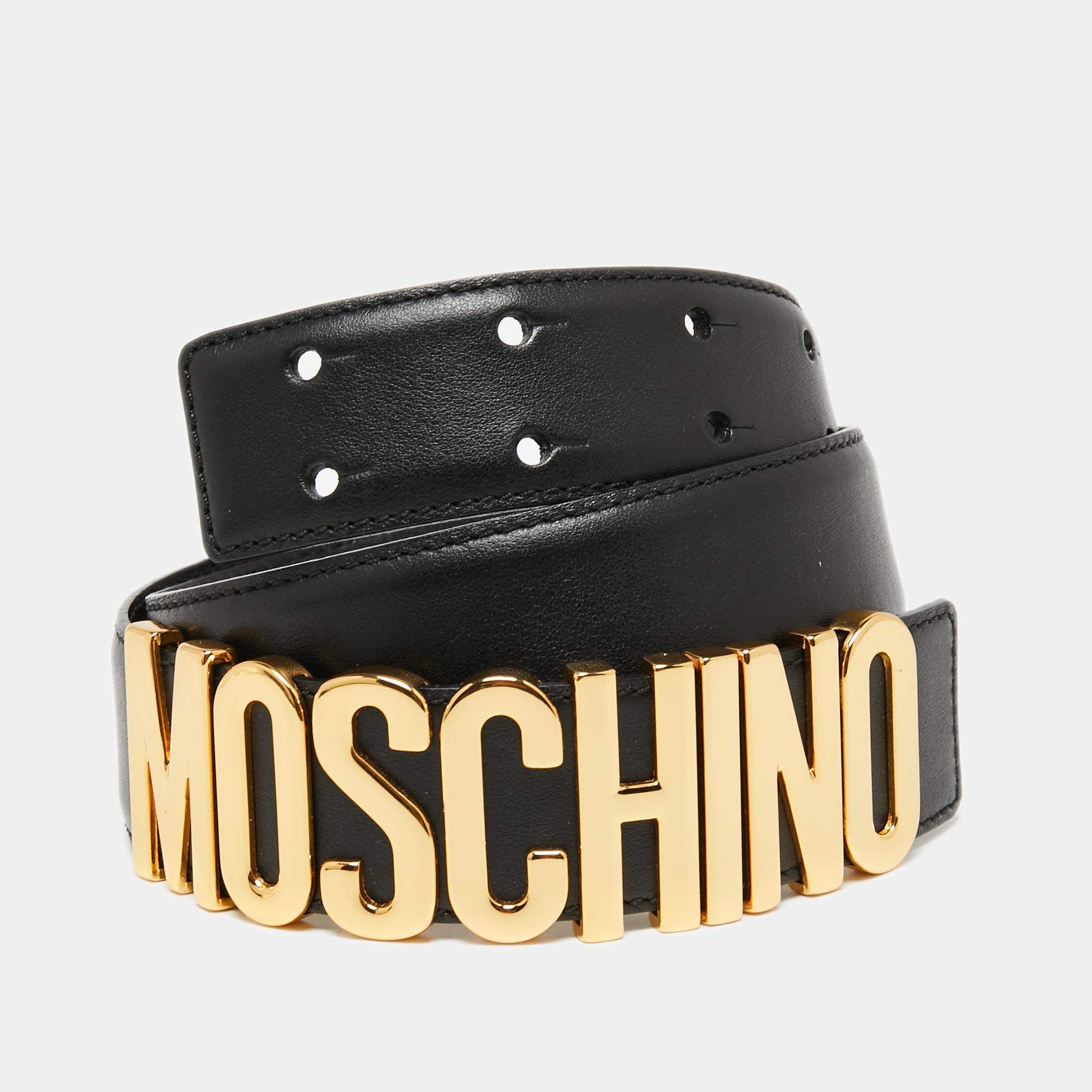 Pre Owned حزام موسكينو كلاسيك جلد أسود شعار ماركة مقاس 75  سم