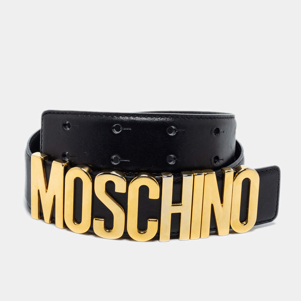 Moschino Black Leather Classic Logo Belt 85CM