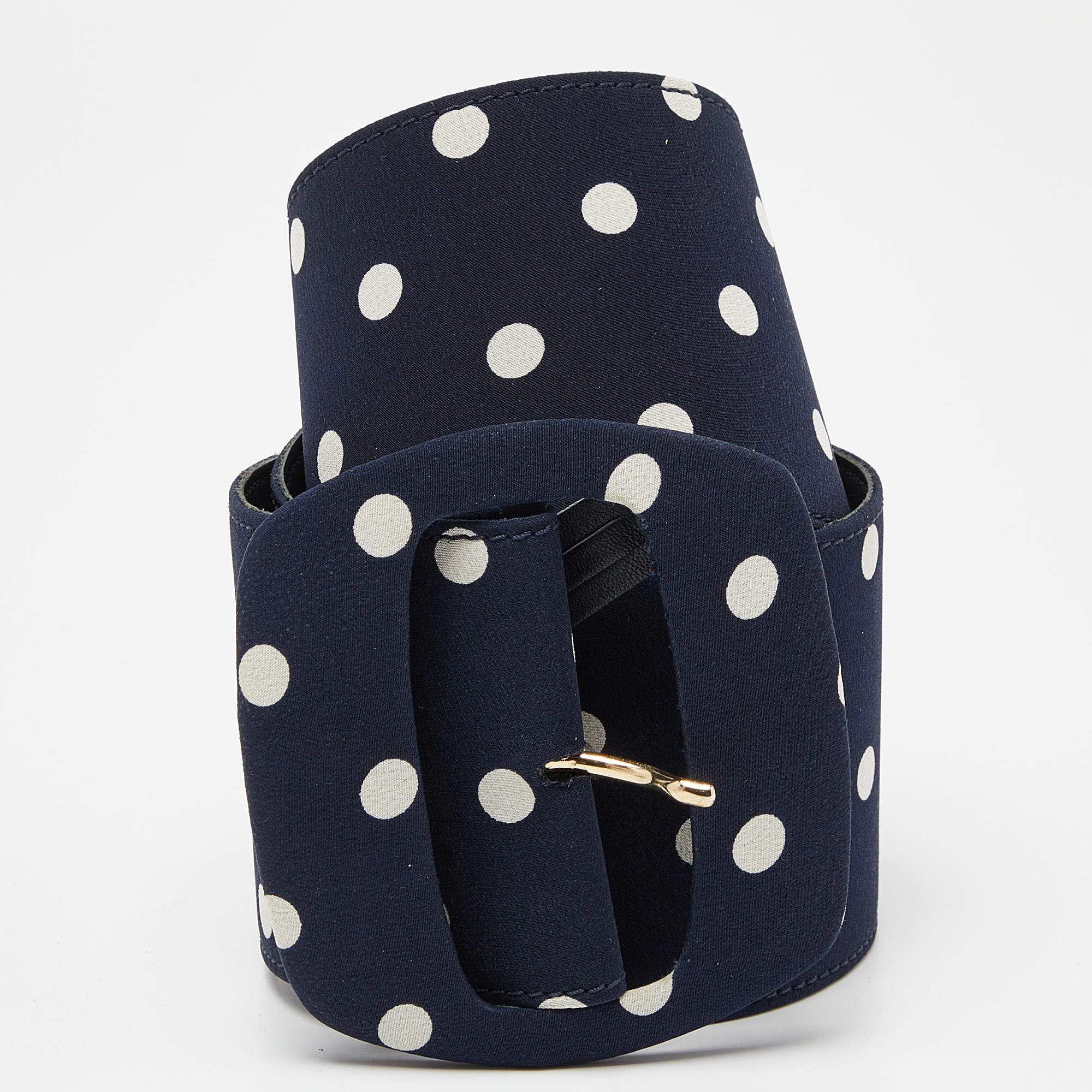 Moschino Blue/White Polka Dots Satin Waist Belt 80CM