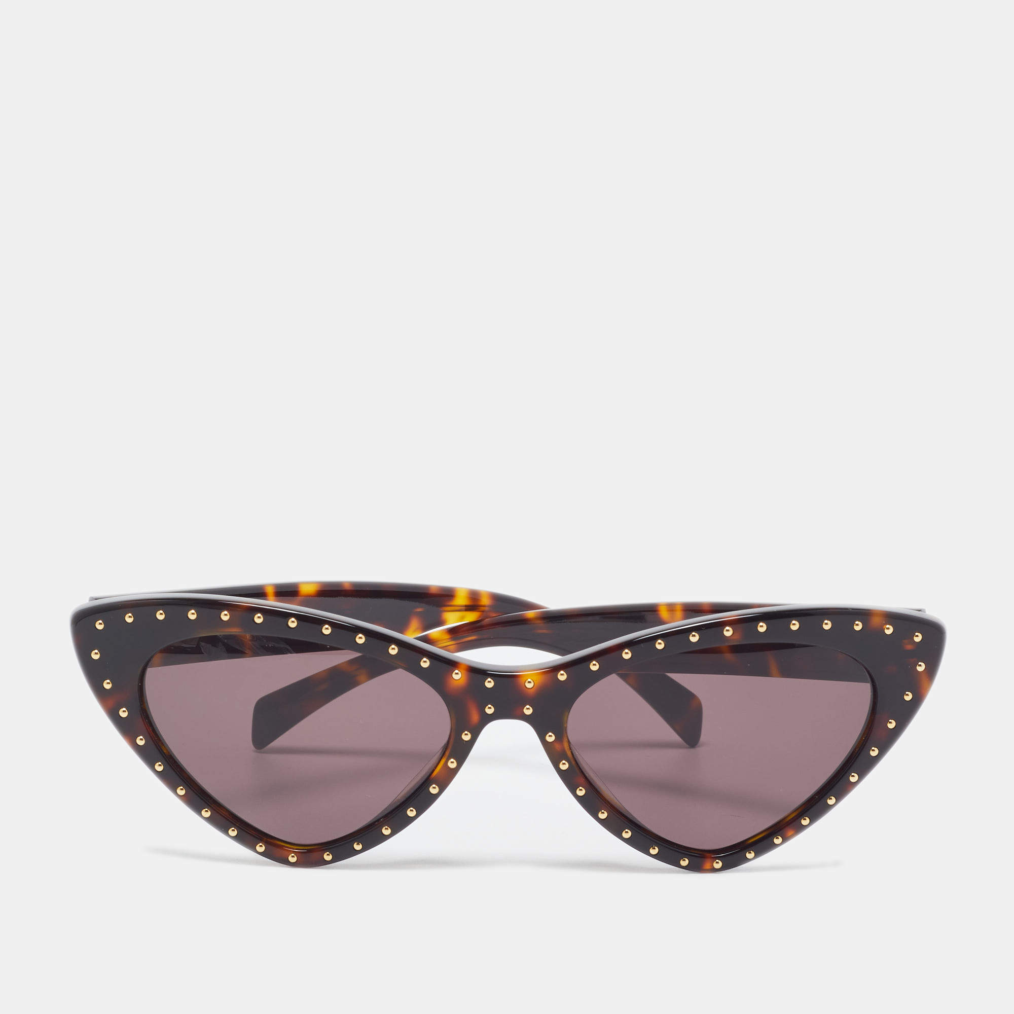 Pre Owned Moschino Brown Tortoise MOS006 Studded Cat Eye Sunglasses