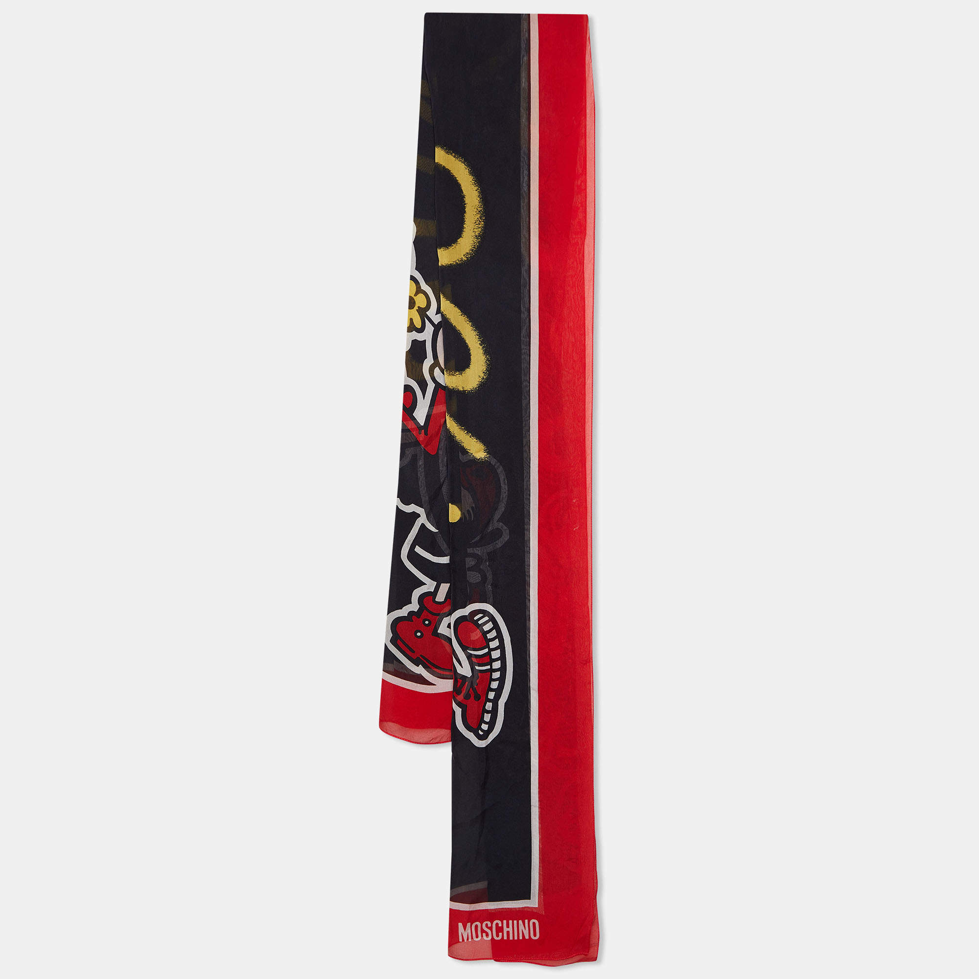 Moschino Black/Red Olive Oyl Print Silk Stole
