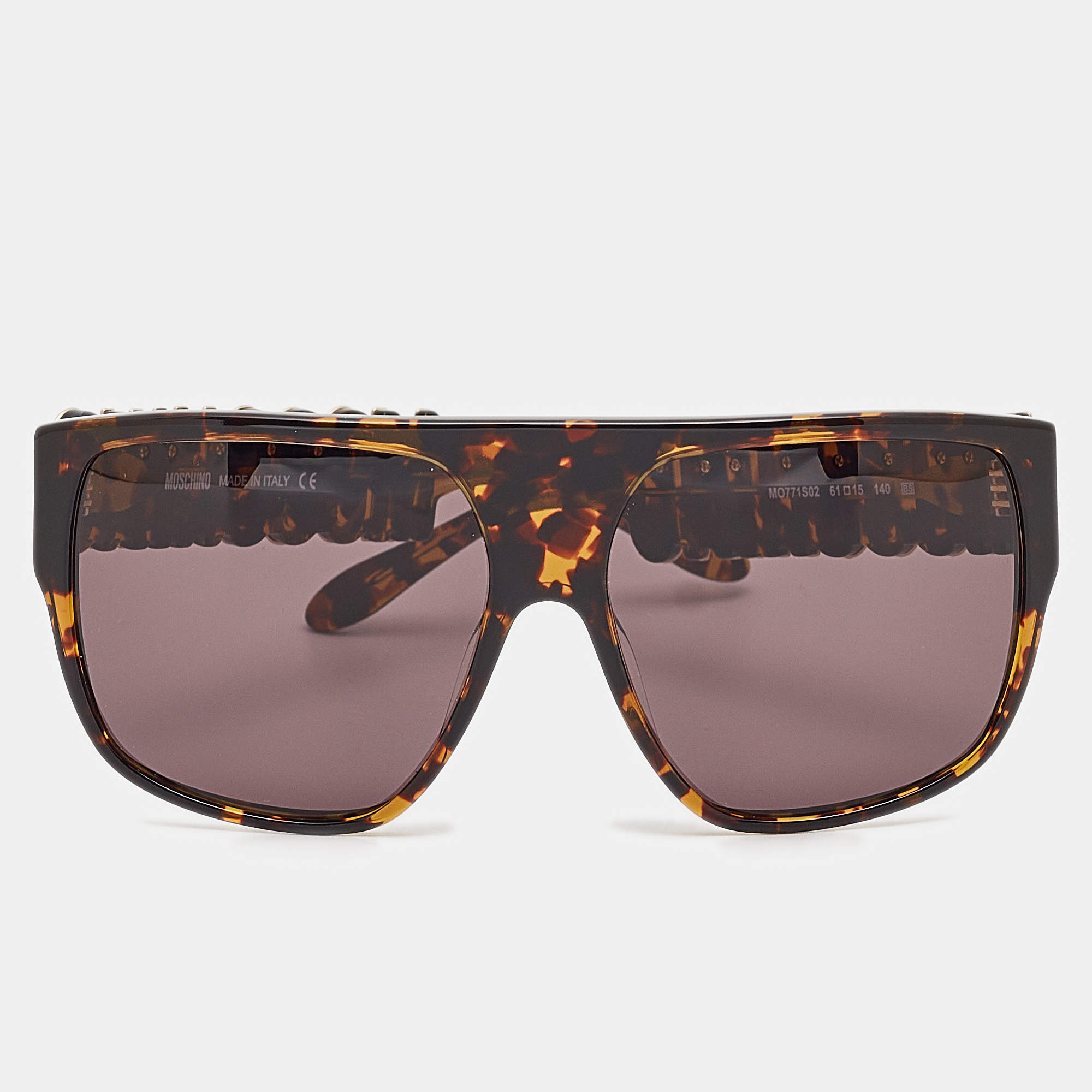 Pre Owned Moschino Brown Tortoise MO771S02 Classic Logo Square Sunglasses