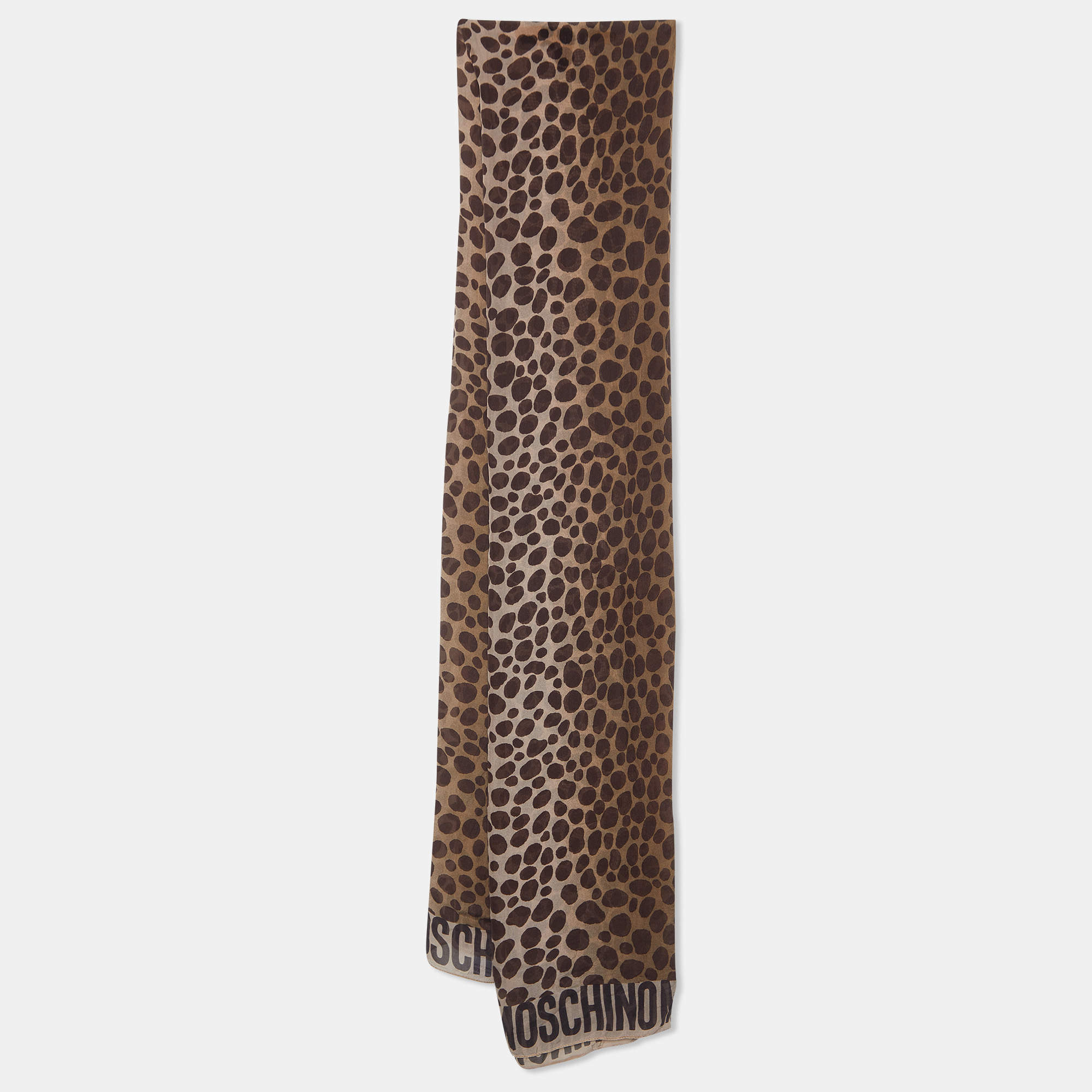 Moschino Brown Animal Print Silk Stole