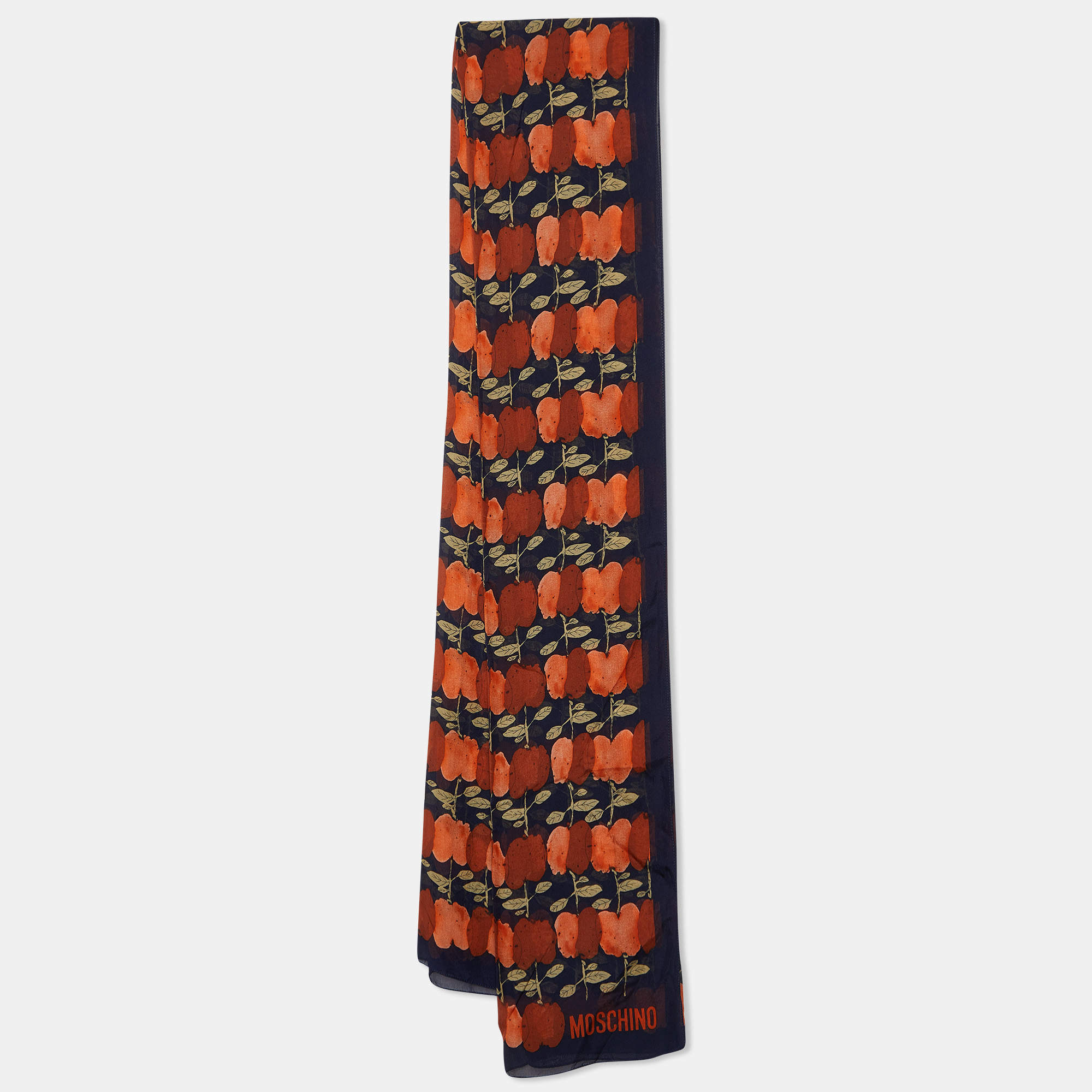 Moschino Black Fruit Print Silk Stole