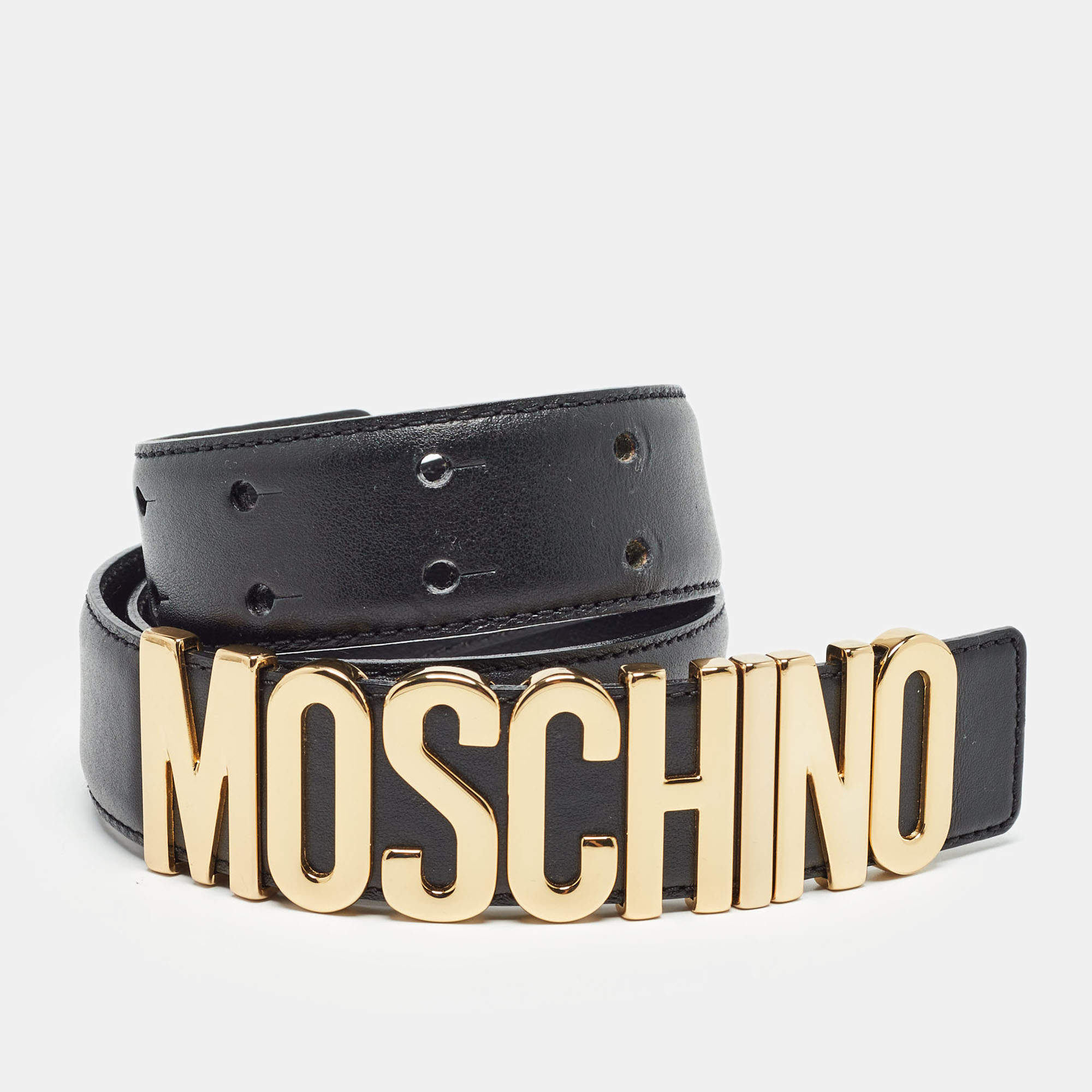 Moschino Black Leather Classic Logo Wait Belt
