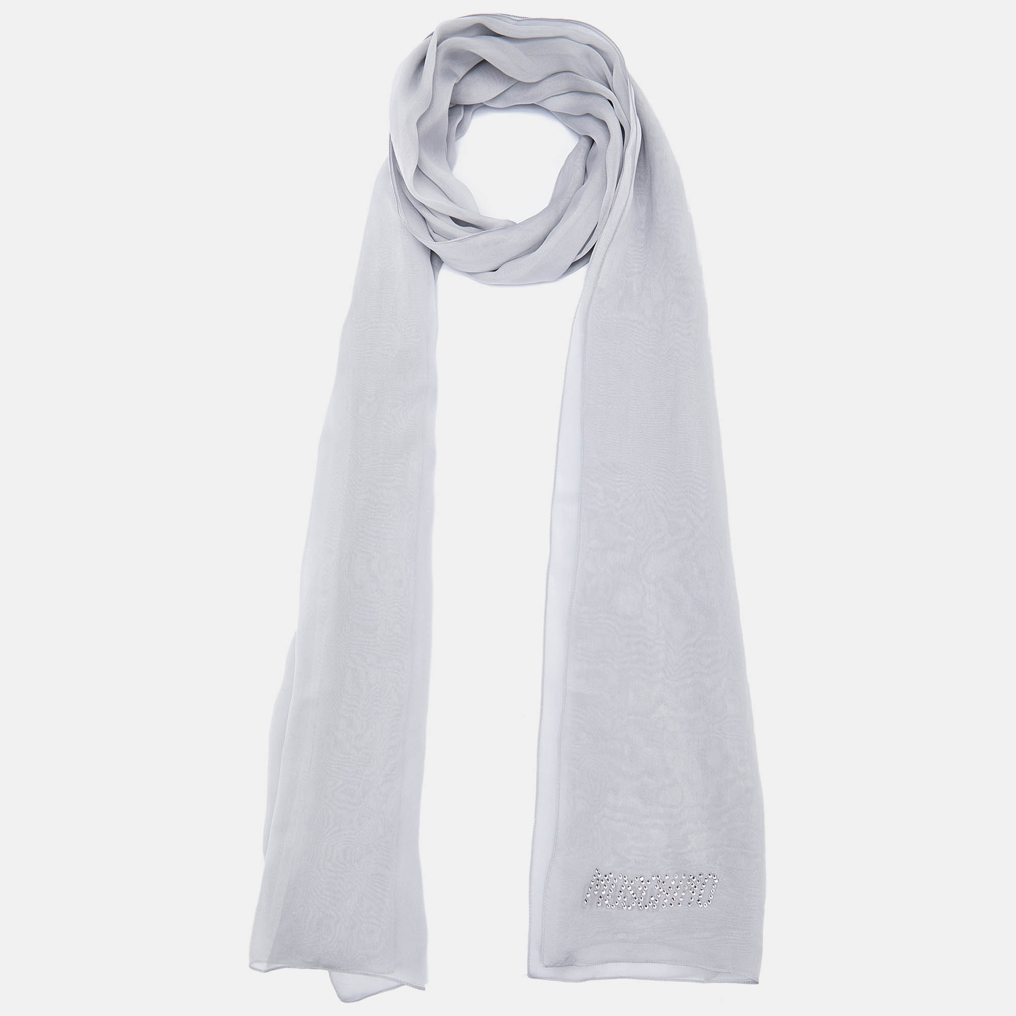 Moschino Light Grey Logo Detail Silk Stole
